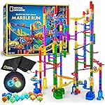 NATIONAL GEOGRAPHIC Glowing Marble Run - 250 Piece Construction Set with 50 Glow in The Dark Glass Marbles & Storage Bag, STEM Gifts for Boys and Girls, Building Project Toy (Amazon Exclusive)