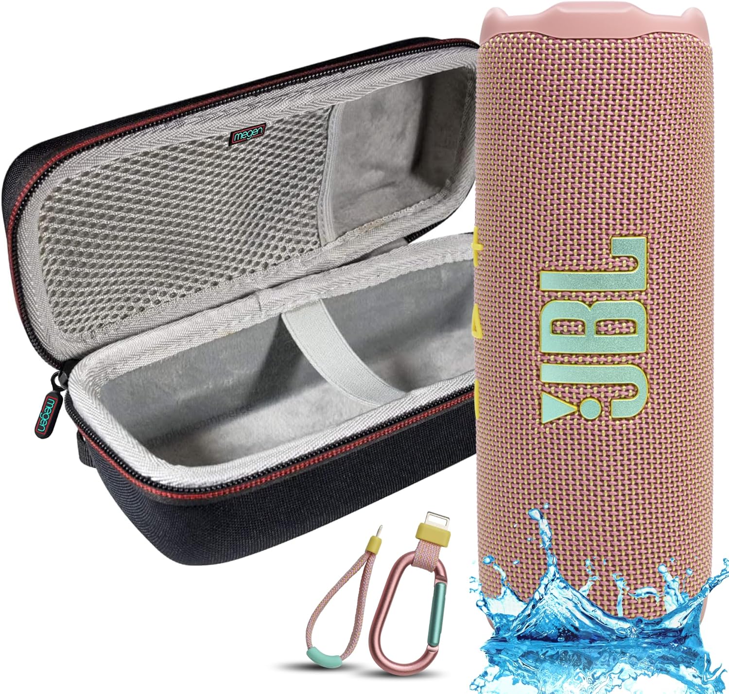 JBL Flip 7 Portable Bluetooth Speaker, IP68 Waterproof, Dustproof, Drop-Proof, PushLock System, AI Sound Boost, 16H Battery, Megen Hardshel Protection Case (Black)