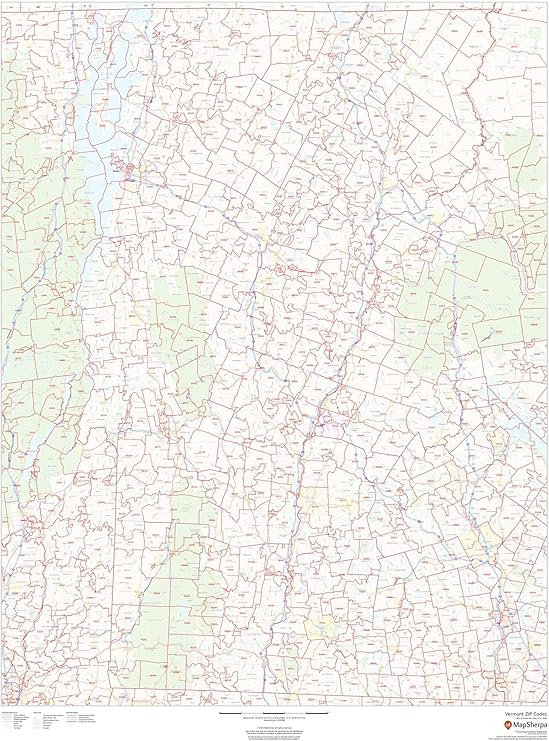 Vermont ZIP Code Map 36" x 48" Laminated Office Products