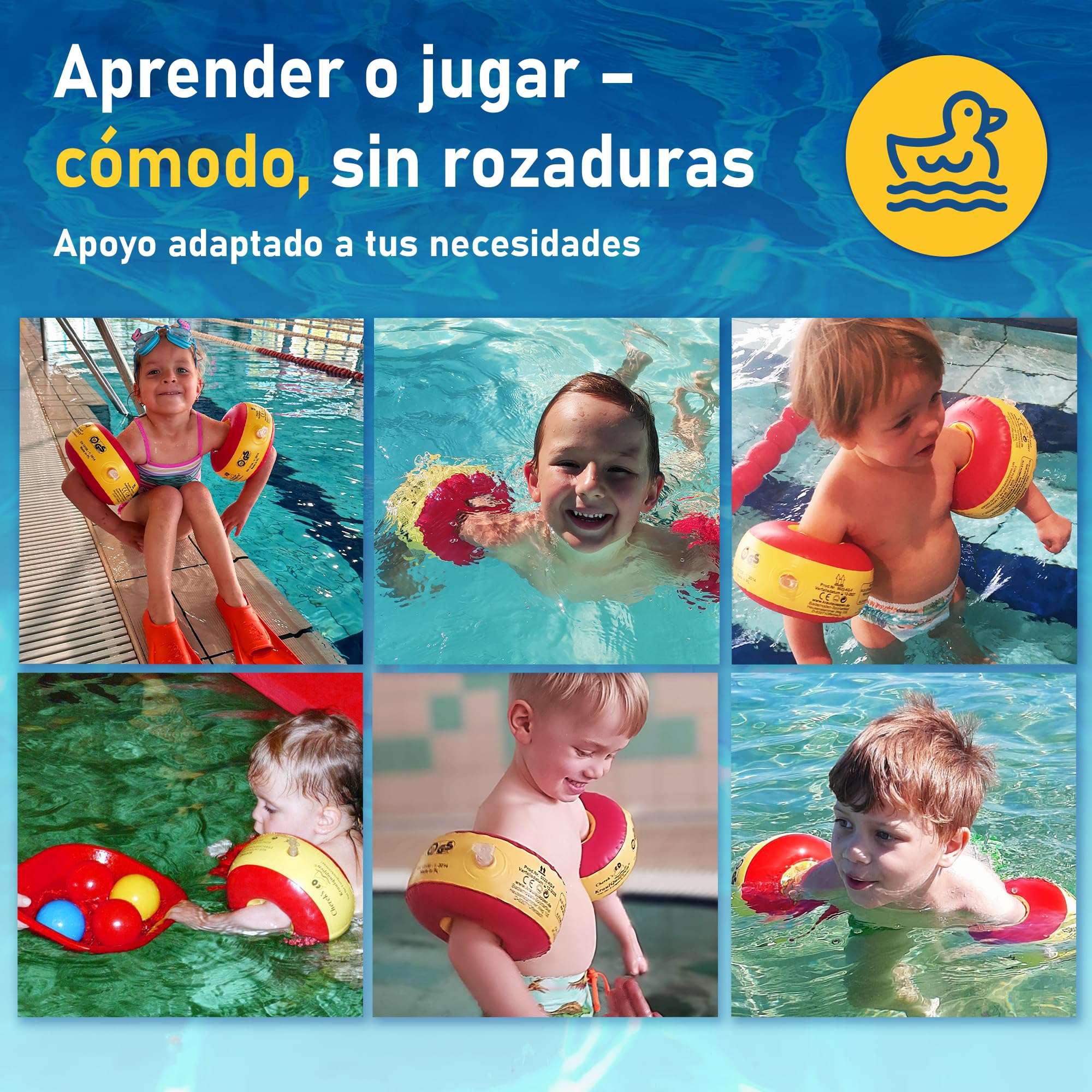 Cherek’s KraulQuappen Manguitos de natación para niños avanzados - Ayuda de flotación compacta hasta 30 kg - Manguitos para Aprender a Nadar Amarillo-Rojo