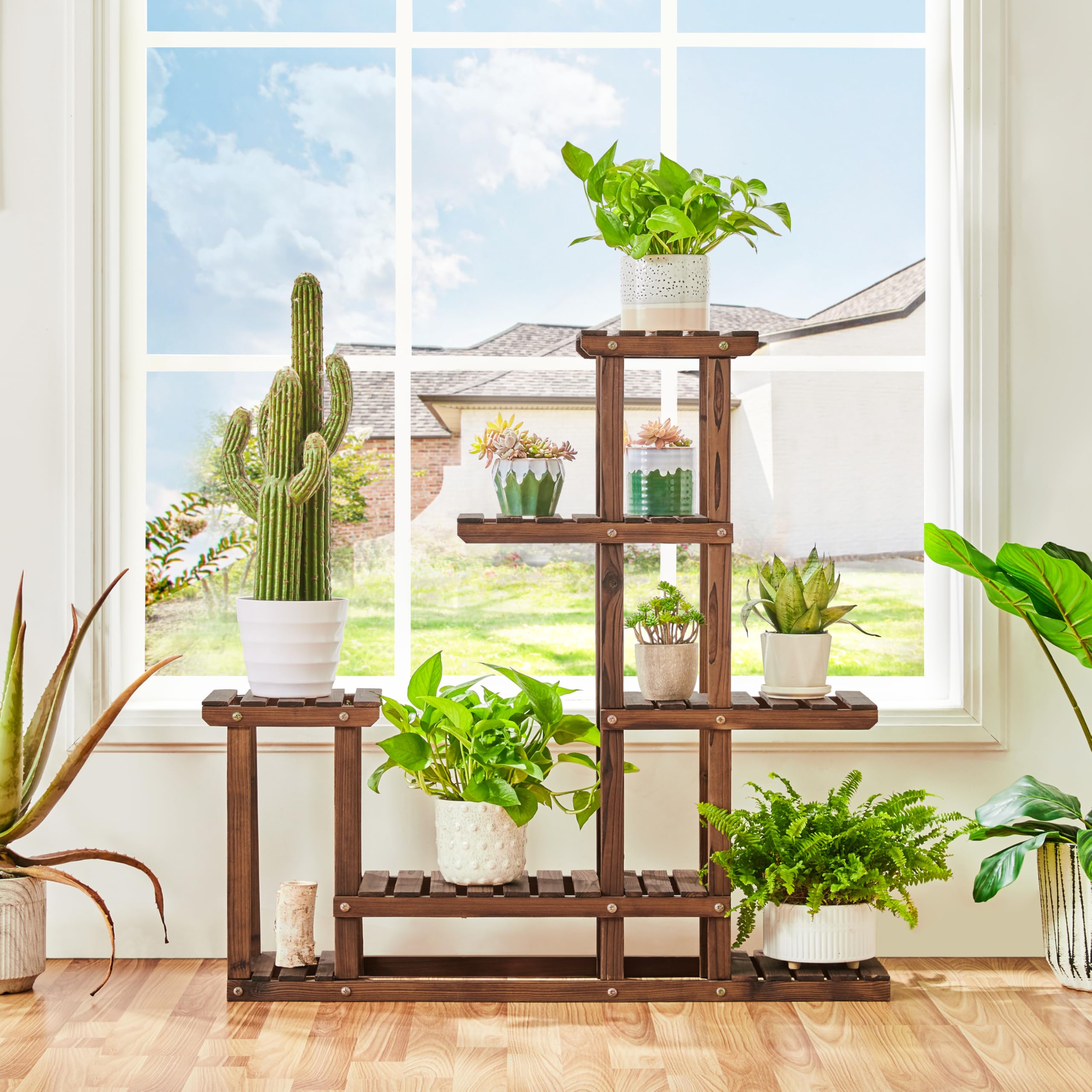 Yaheetech Scaffale Piante Porta Fiori Fioriera Verticale in Legno Espositore a 7 Ripiani da Interno e Esterno Supporto Giardino Balcone 97 x 25 x 96 cm