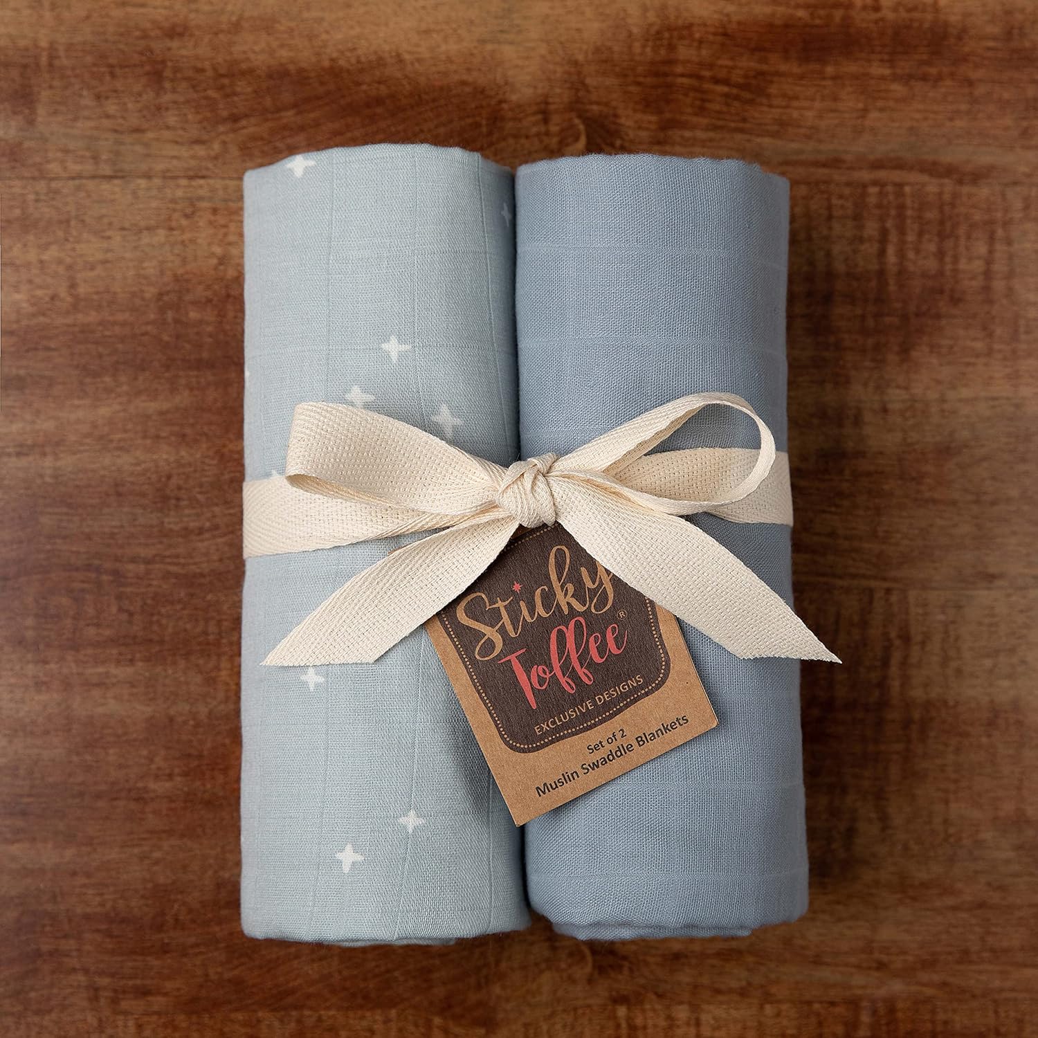 Sticky Toffee Muslin Swaddle Baby Blanket, Blue Gray Stars, 47 x 47 in, Soft Breathable Oeko-Tex Cotton Newborn Wrap and Receiving Blanket - Image 7