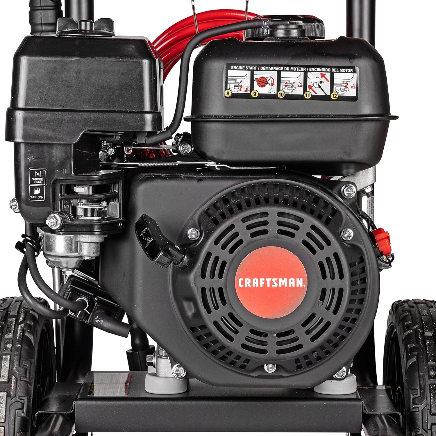 Close-up of the Craftsman pressure washer engine with fuel cap visible.