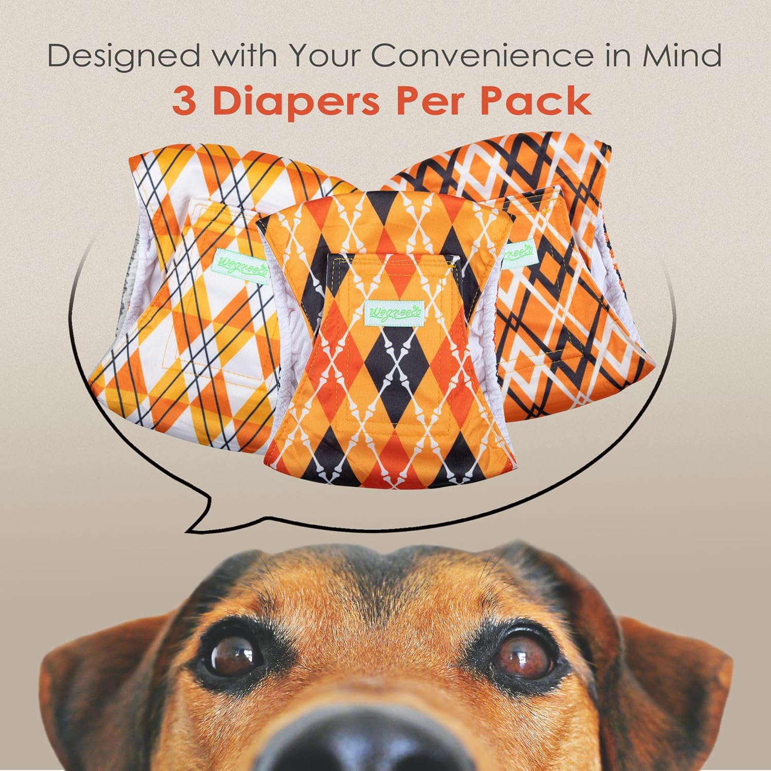 wegreeco washable male dog belly band (stylish pattern)- pack of 3 - washable male dog belly wrap, dog diapers male (yellow geometric, x-large) x-large yellow geometric