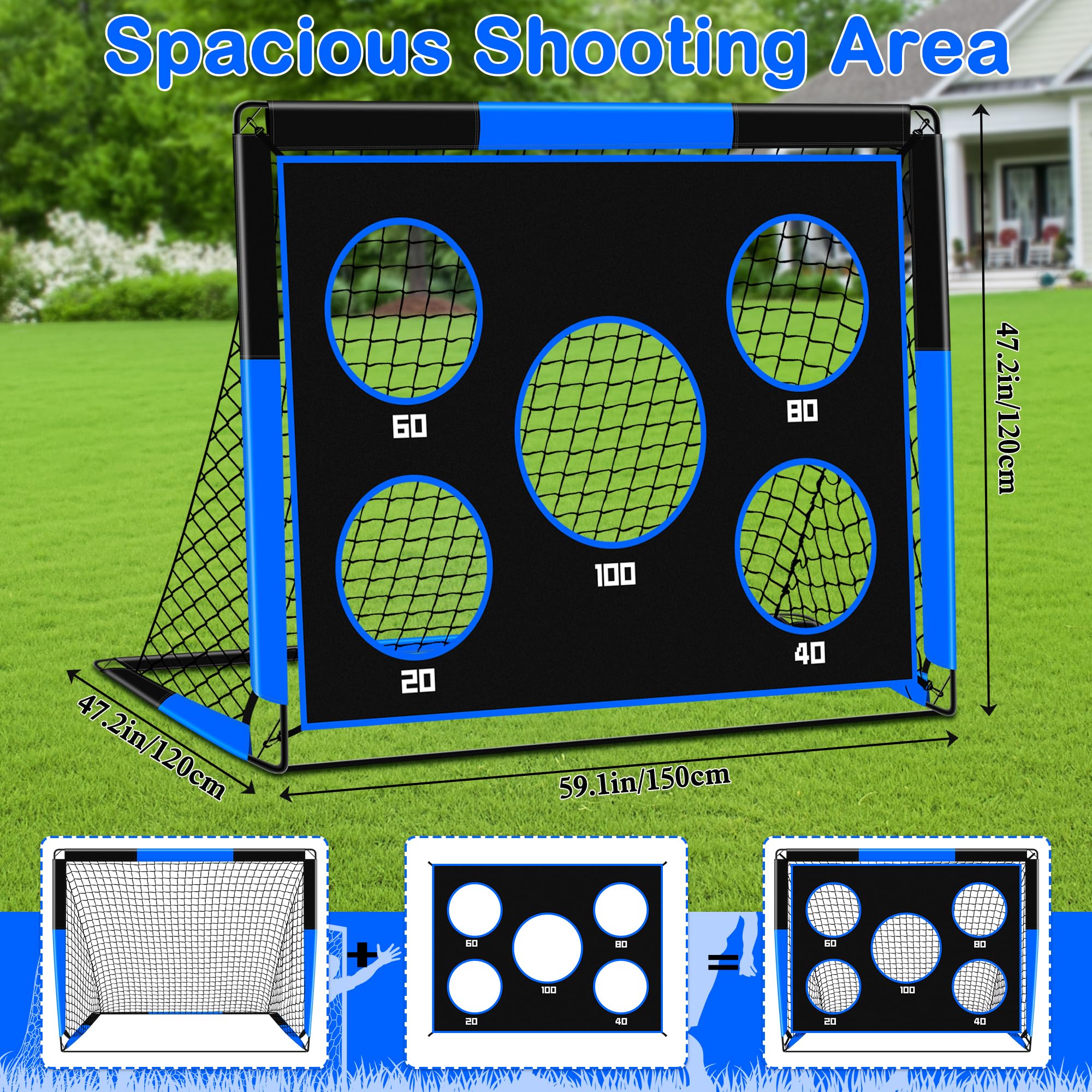 Portería de Fútbol para Niños, 2 en 1 Pop Up Porterías de Fútbol con 5 Disparar y Bolsa de Transporte, Equipos de Entrenamiento de Futbol Jardín Interior y Exterior