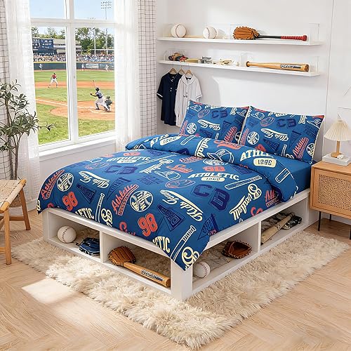 Miniatura 4 de MWMWMW Juego de ropa de cama de béisbol para niños, 2 piezas, juego de edredón de béisbol individual para niños, juegos de edredón deportivo para