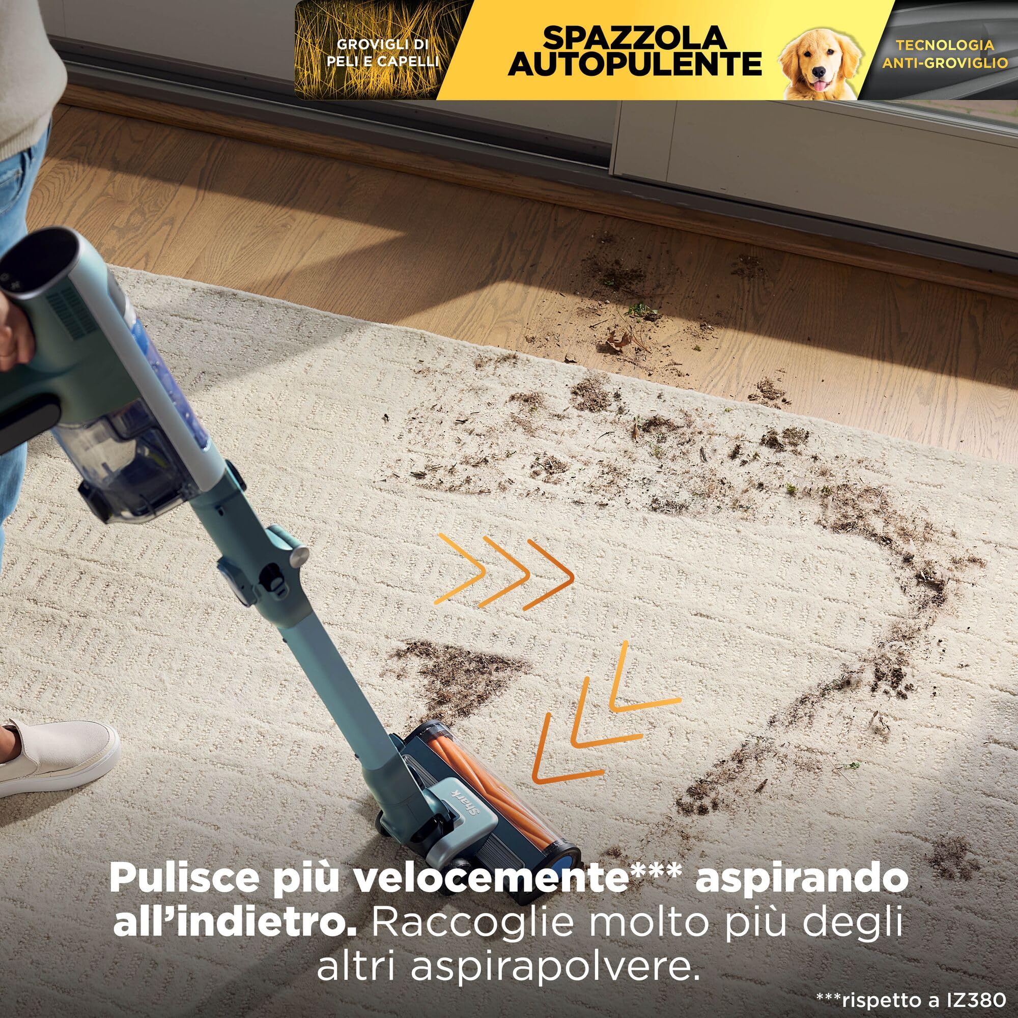 Shark Detect Speed Clean & Empty Pet Pro Aspirapolvere senza fili, Reverse Clean, autonomia fino a 60 minuti, base autosvuotante, accessorio per animali domestici, Colore Verde Salvia IA3243EUT