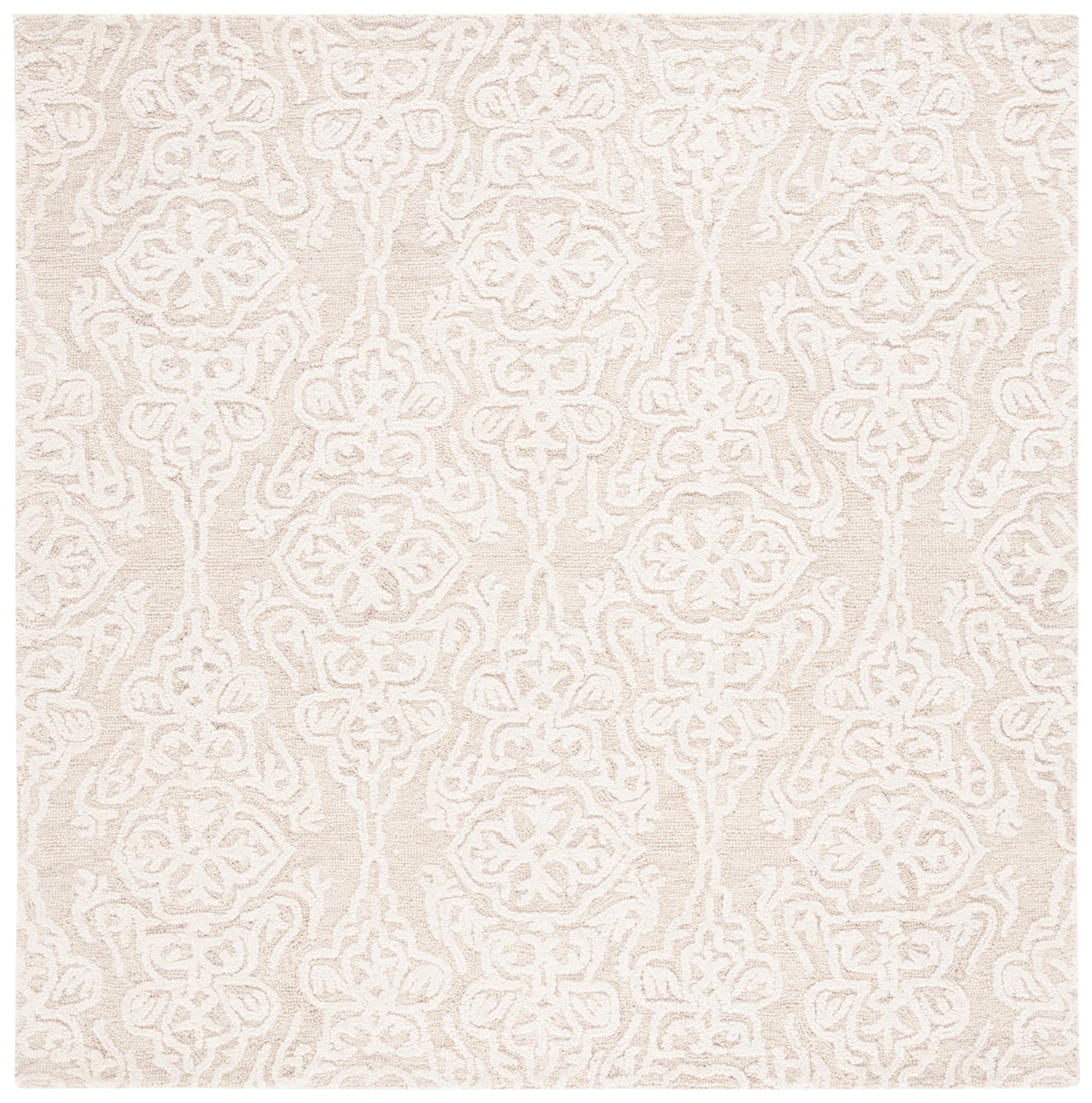SAFAVIEH Blossom Collection Area Rug - 6' Square, Beige & Ivory, Handmade Wool, Ideal for High Traffic Areas in Living Room, Bedroom (BLM112B)