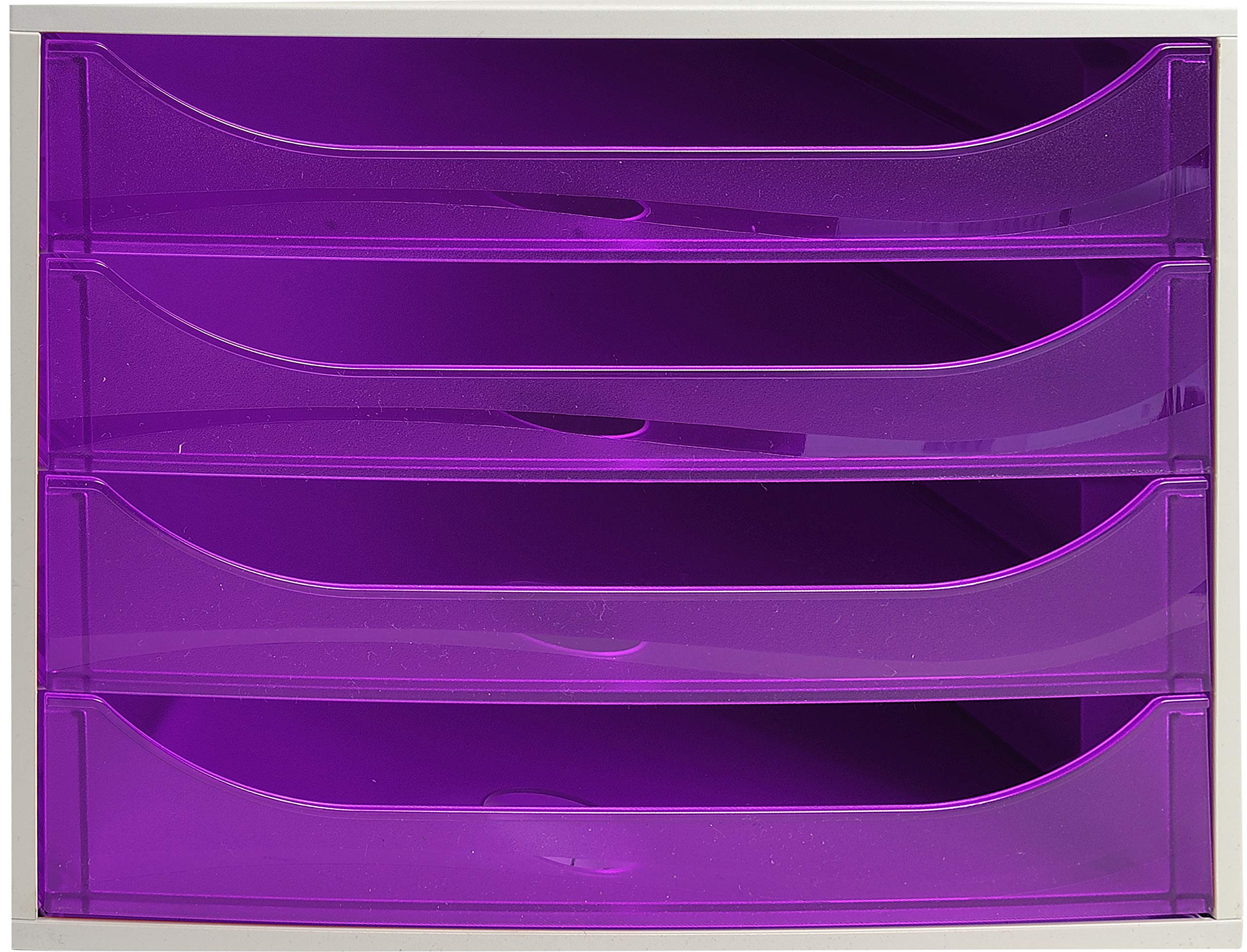 Exacompta - Ref 228619D - EcoBox Drawer Set - 248 x 284 x 234mm in Size, 4 Drawers, Suitable for A4+ Documents, Stackable, Safety Stop Feature - Purple