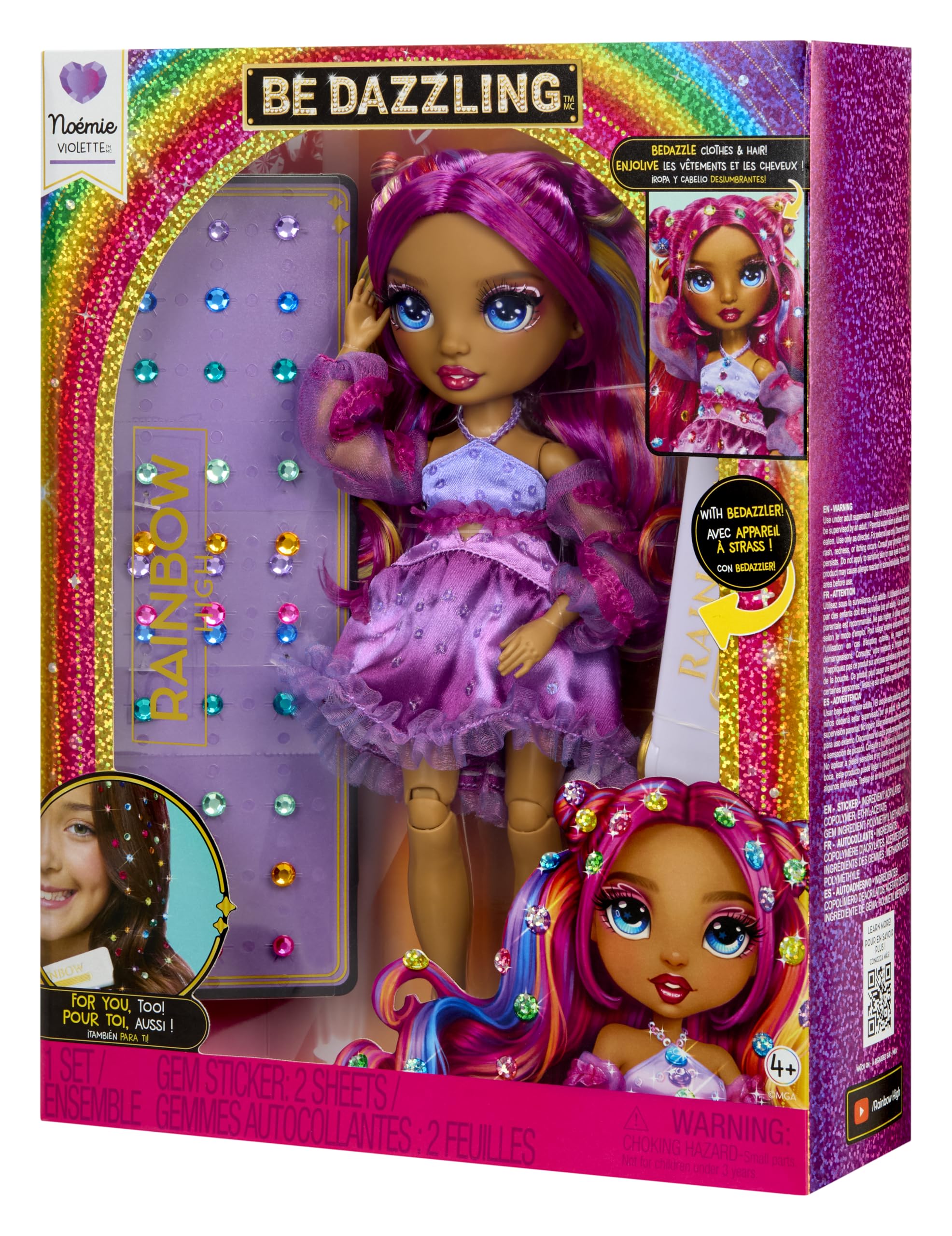 Rainbow High Be Dazzling - Noemie Violette - Bambola fashion viola da 28 cm con decori, gemme scintillanti e accessori per lo styling