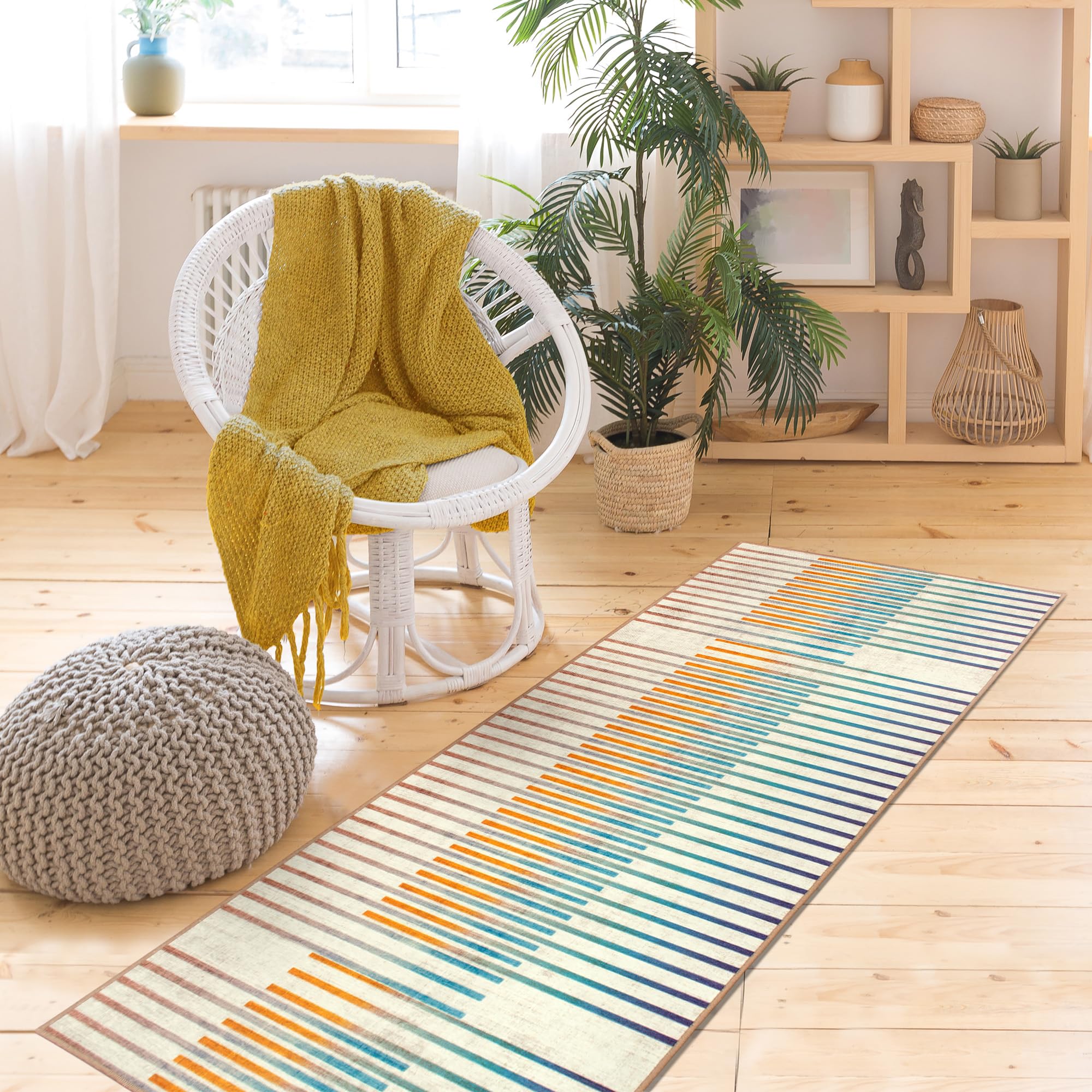 My Magic Carpet Washable Rug - Stain Resistant, Waterproof, Non-Slip - Pet & Family Friendly Machine Washable Indoor Rugs for Bedroom, Living Room, Kitchen, RV (Flux Striped Multicolor, 2.5X7ft)