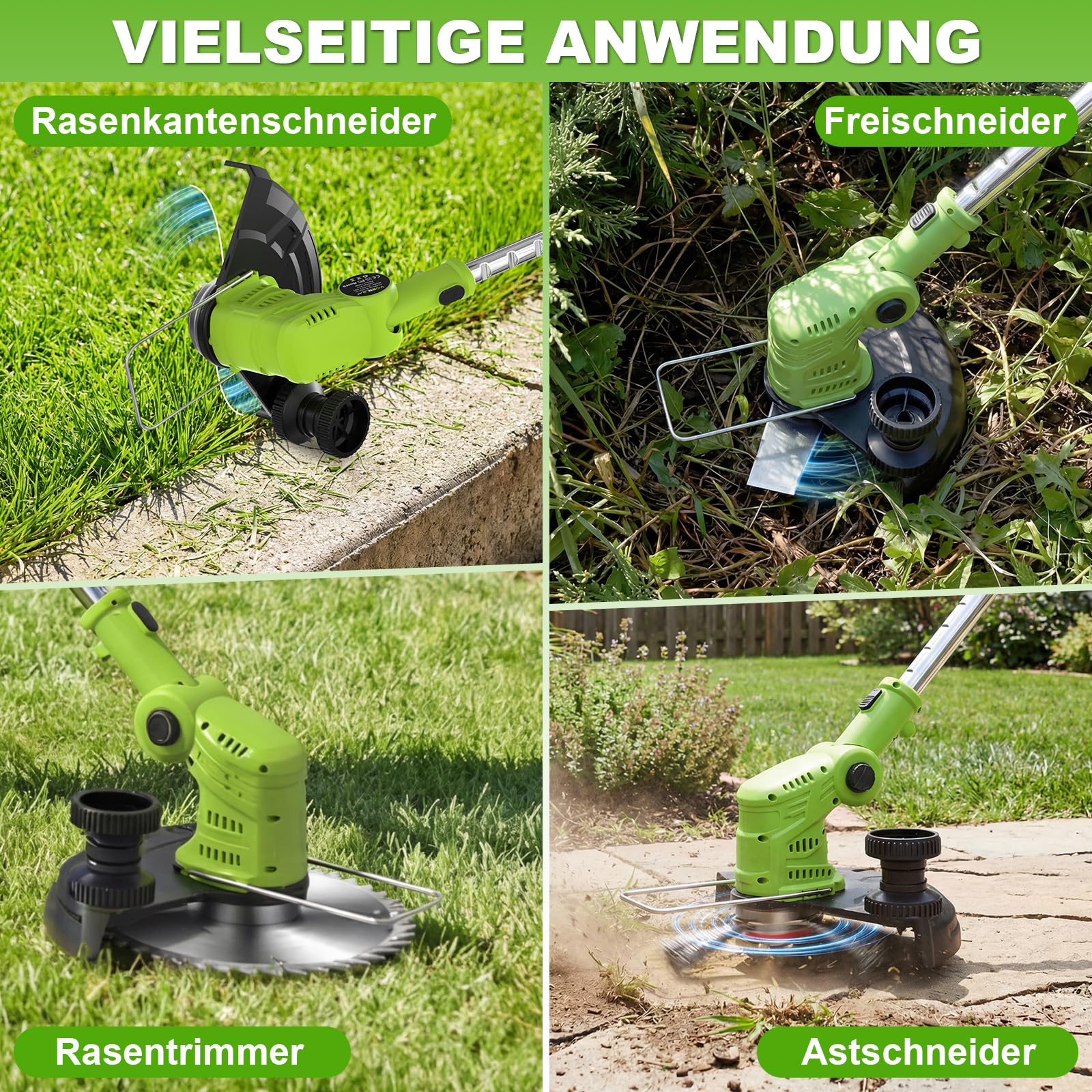 VOERJIA Débroussailleuse Électrique sans Fil 850W avec Écran LCD, Coupe Bordure sans Fil avec 2 Batteries 21V et Roue, Rotofil Puissant 4-en-1 pour Jardin, Désherbage et Allée (Modèle Pro)