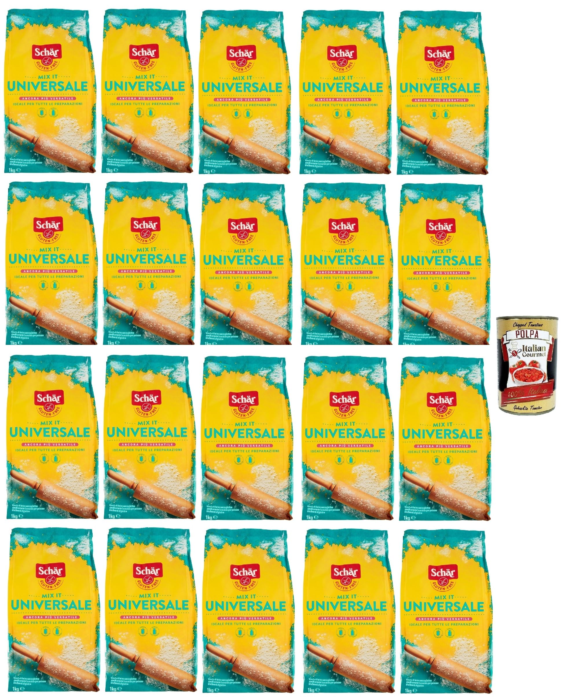 Italian Gourmet Schär Italian Gourmet mix farina universale glutenfrei | Per pizza, torte e dessert; vielseitig zum Backen und Kochen, praktische, Gesamtnettogewicht 20 kg + Kostenlos Polpa 400g