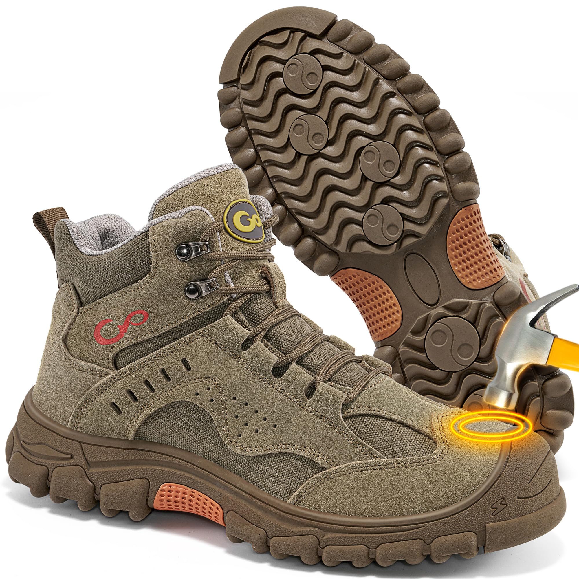 Ablanczoom Work Boots for Men Steel Toe - Construction Footwear Slip Resistant Comfortable Breathable Durable Safety Boot