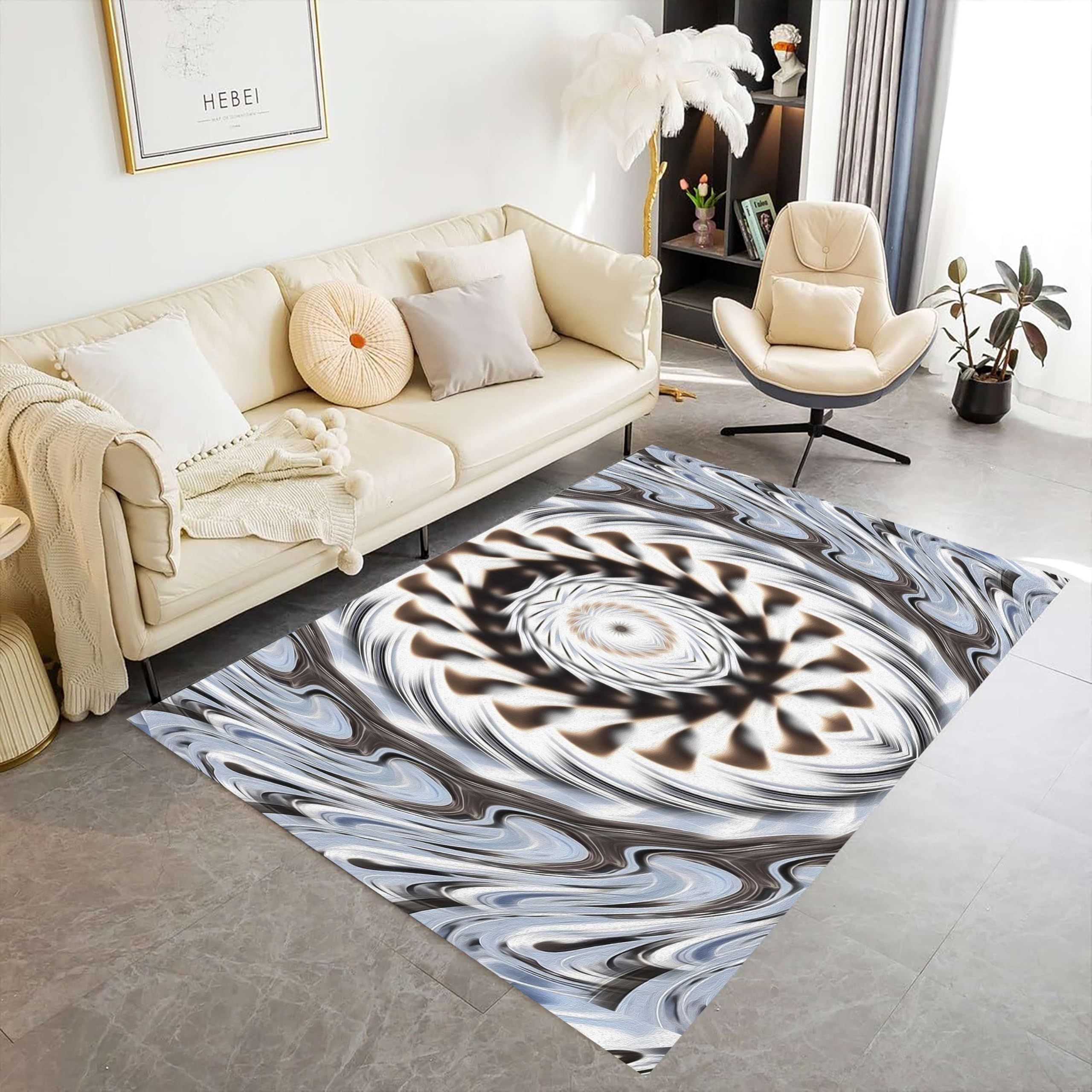 SOJAWA Optical Illusion Area Rug, 100x150cm 3D Fuzzy Swirl Illusion Office Carpet, Soft Washable Home Interior Decor Low Pile Rugs, for Bedroom Entryway Apartment Entrance Floor Mat
