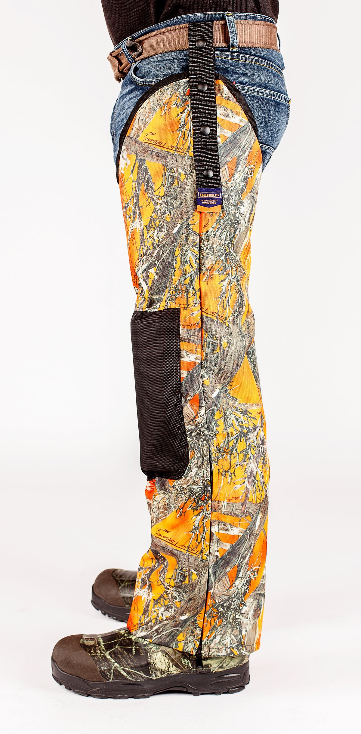 Hunting Chaps- Integrated Knee Pad, True Timber Camo Pattern, Oversized 3/4
