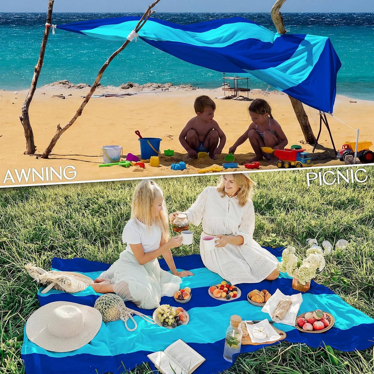 Beach Blanket Waterproof Sandproof Large 78''X81''/10'X9' Beach Towel Mat image 5