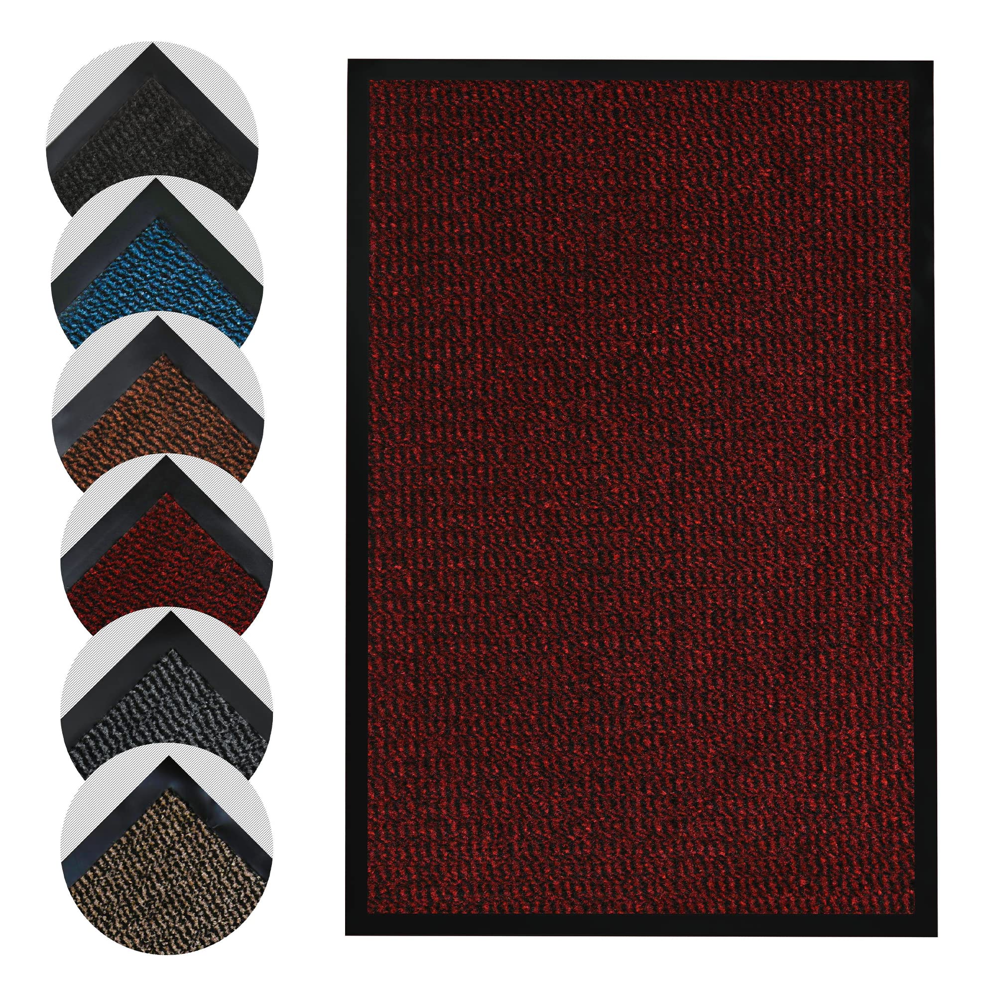 Homatz Indoor Door Mat - Heavy Duty Rubber, Floor and Kitchen Mats - Non Slip, Washable and Dirt Trapper Doormats Super Absorbent Multicolor Barrier Matts 80x140cm, Red