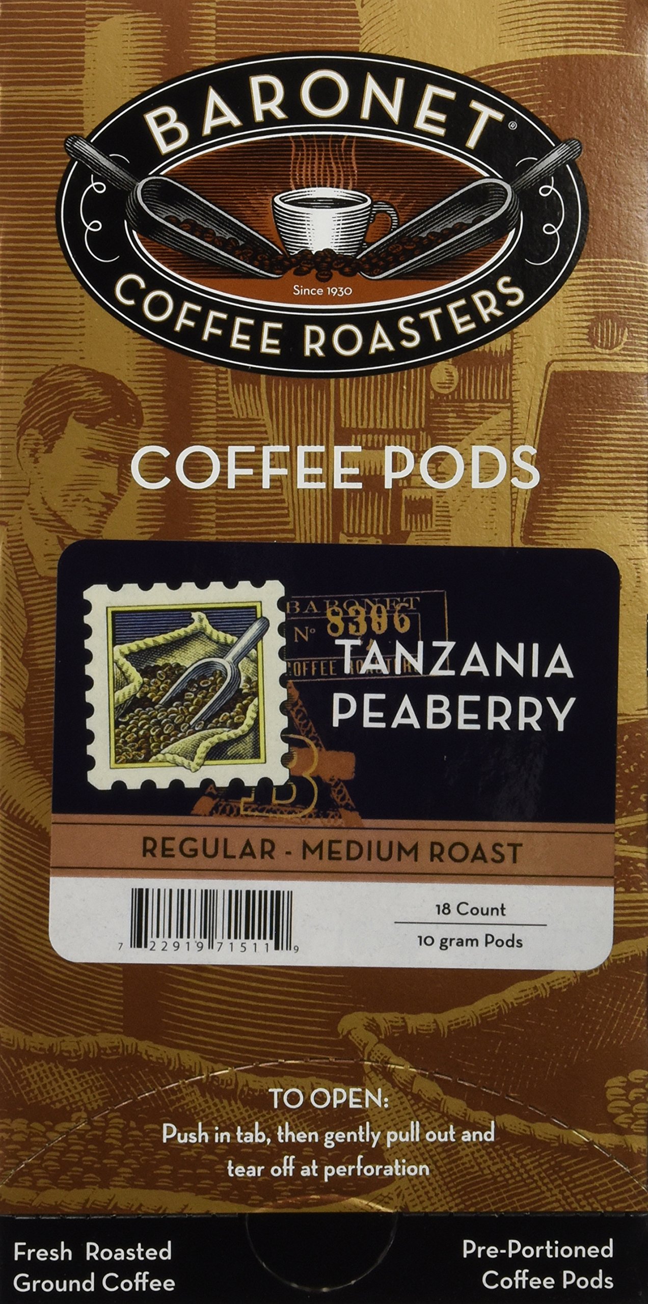 Baronet Tanzania Pea Berry Coffee, 108 Count (Pack of 6)