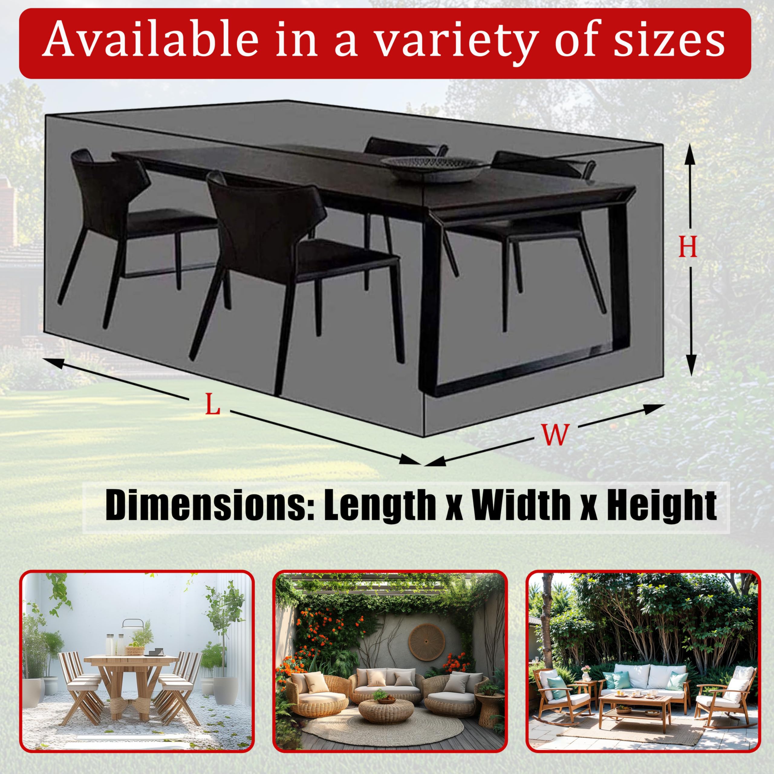 Housse de Protection Salon de Jardin 200x125x105 cm | Bâche pour Meubles et Table Extérieure Imperméable | Tissu Oxford 420D Robuste avec Cordon de Serrage, Noir