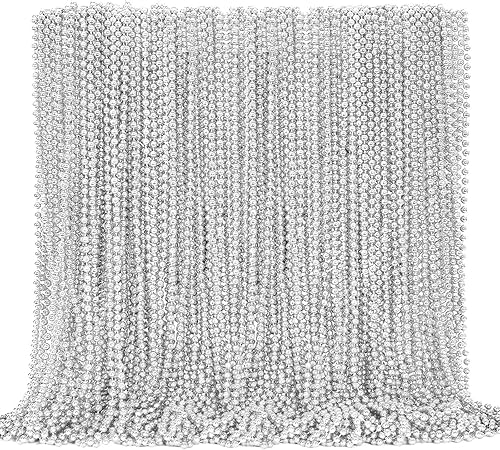 144 collares de cuentas, cuentas plateadas de Mardi Gras de Navidad, recuerdos de fiesta, collares de Navidad de 33 pulgadas a granel, accesorios de