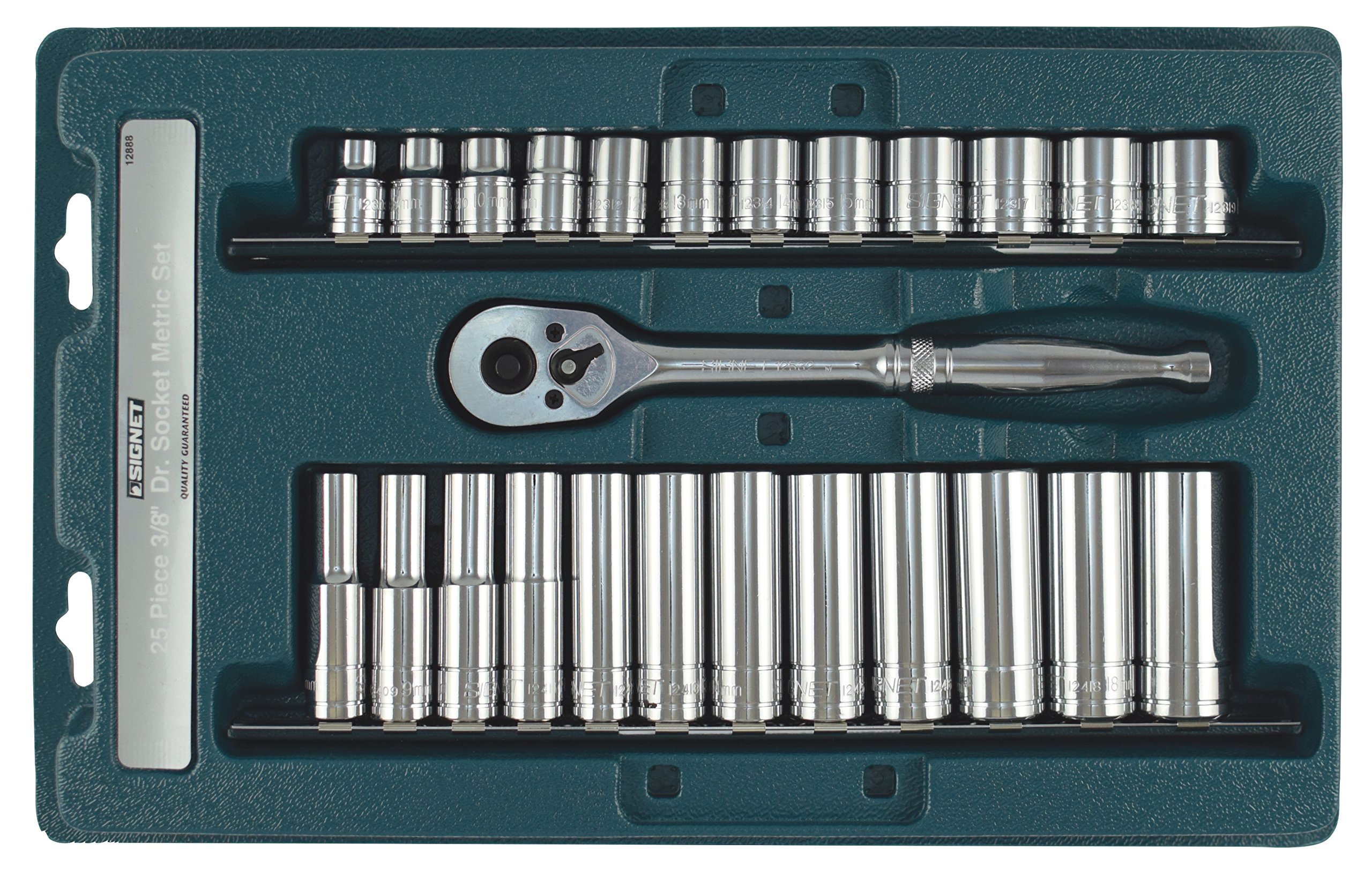 3/8" Drive Metric Sockets 8-19 Standard+Deep Signet S12888 25pc in Plastic Tray