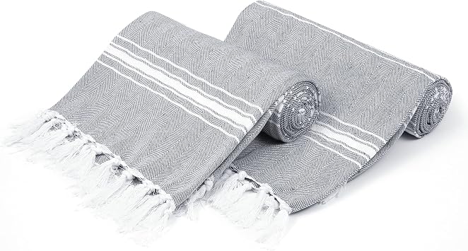 Belizzi Home 100% Cotton Peshtemal Turkish Towel Chevron Beach Towel Oversized 36x71 Set of 2 Adults Beach Towel Soft Durable Absorbent Oversized Bath Towel Hammam Towel Charcoal Grey