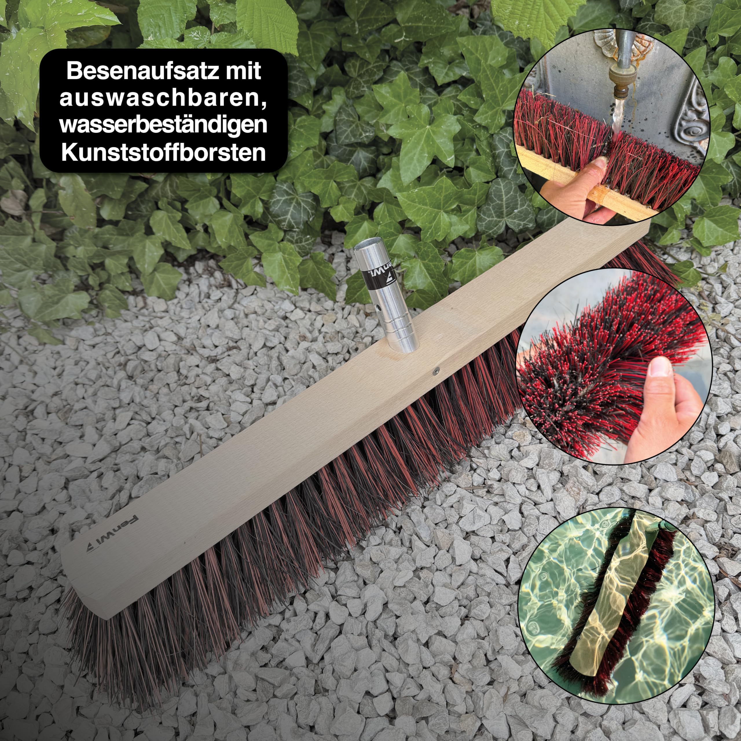 FenWi Flächenbesen mit Kunststoff-Borsten als Zubehör für Teleskopstange | Anbauwerkzeug Besenkopf 65cm breit als Aufrüstung zum Teleskop-Besen