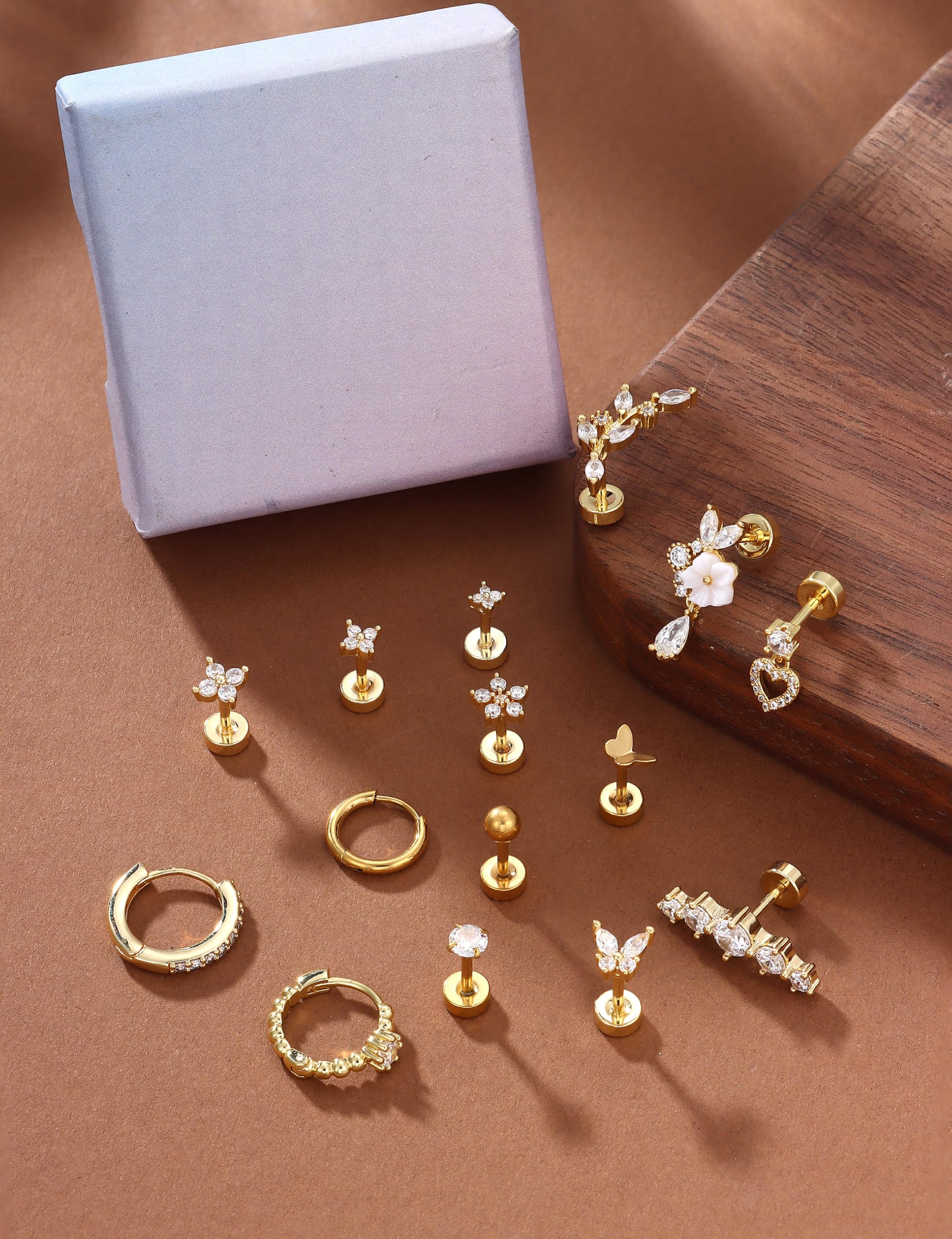 15 Pezzi di Gioielli per Piercing all'elica, Orecchini con Retro Piatto in Acciaio Chirurgico