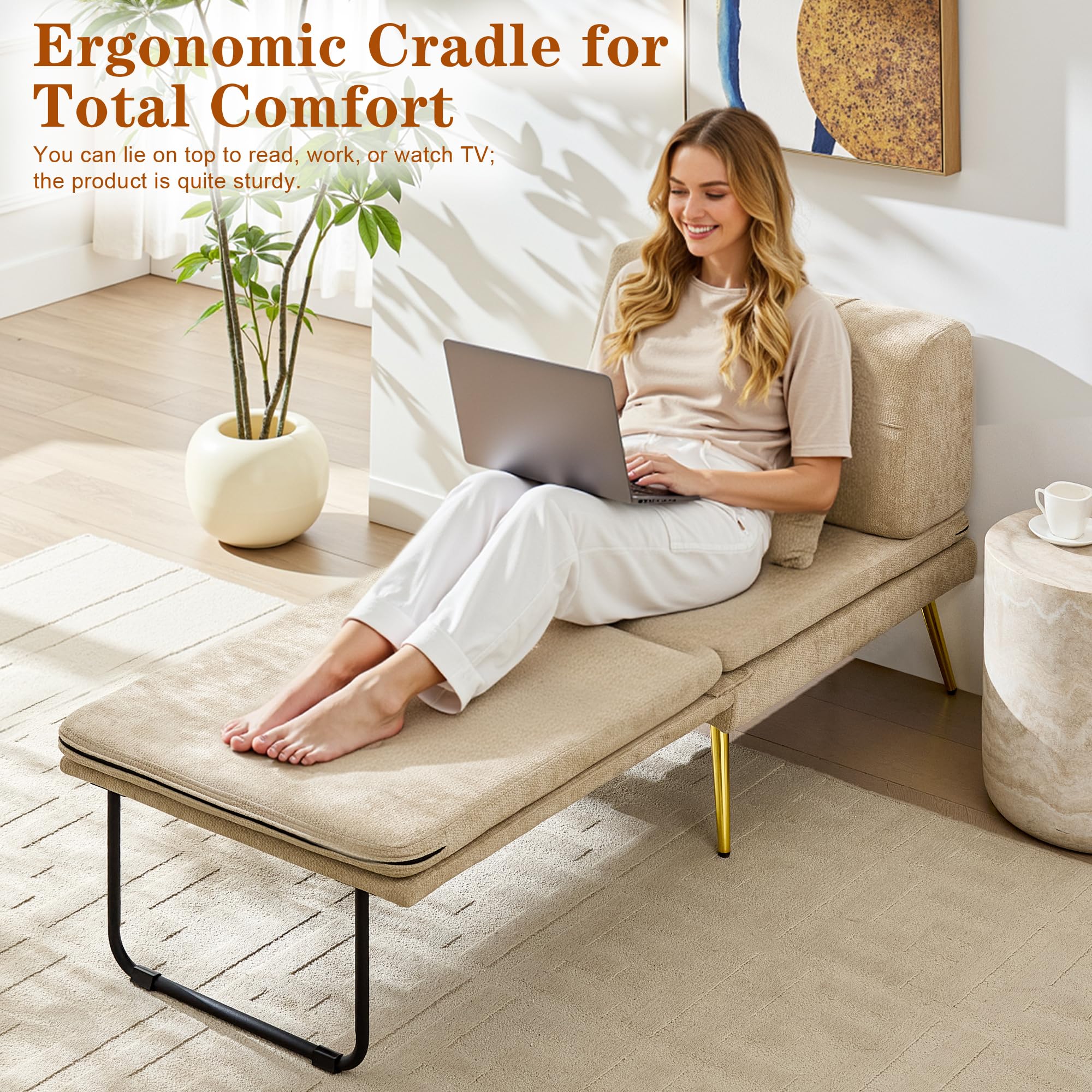 Fauteuil Convertible 1 Place 3 en 1, Chauffeuse Canapé-lit Fauteuil Convertible avec Coussin pour Les Chambres d'amis et Les Petits Espaces (Beige)