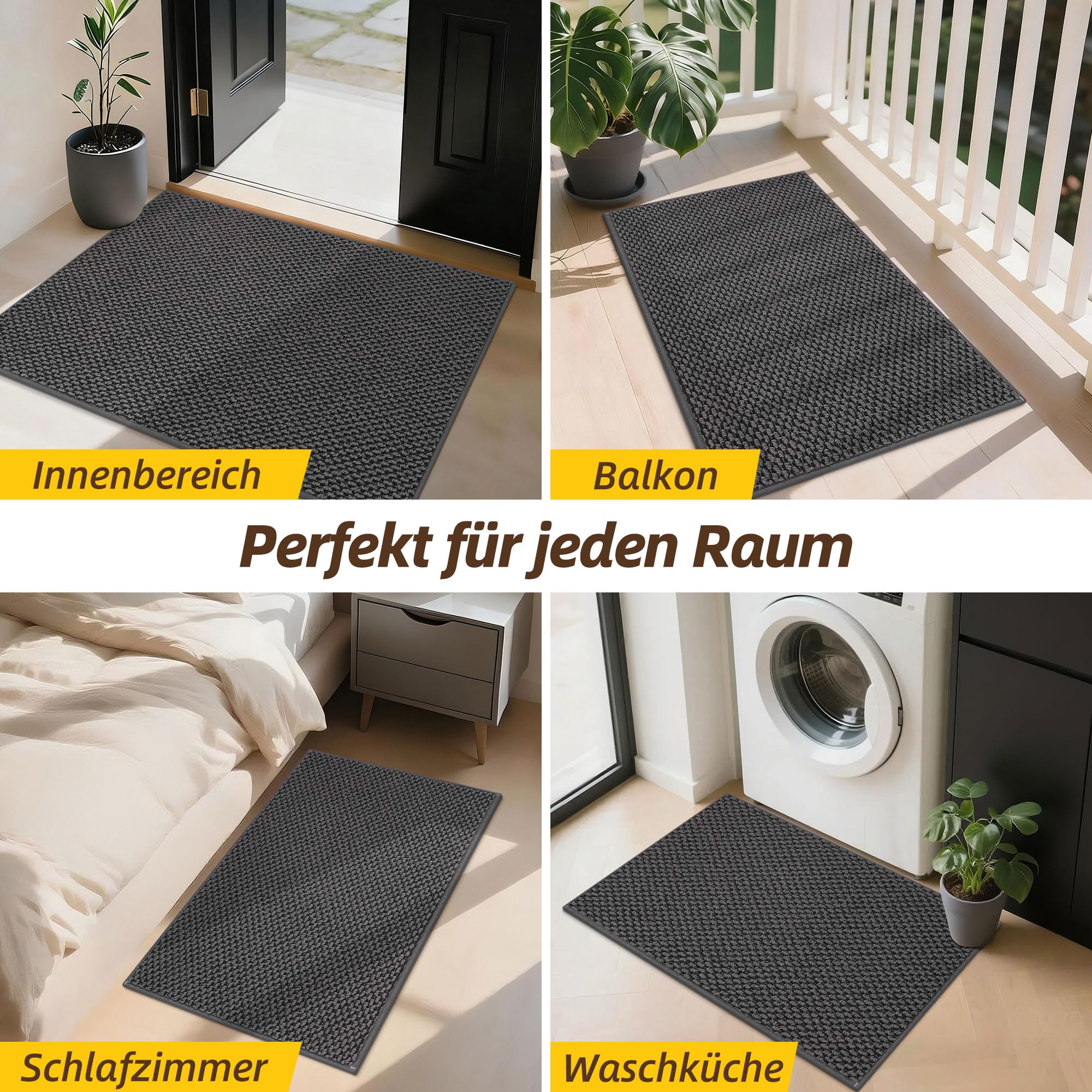 JSEI Fußmatte Innen 80 x 120 cm, Schmutzfangmatte rutschfest waschbar, Türmatte für Haustür Flur Eingang – Flacher Fußabtreter, Sauberlaufmatte für Küche & Wohnbereich, Dunkelgrau