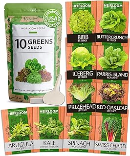 5,000+ Heirloom Lettuce Seeds for Planting Indoors - 95% Germination, Non-GMO Greens Seeds, (10 Varieties): Kale, Spinach, Butter, Romaine, Arugula & More - Lettuce Seeds for Hydroponic Home Garden