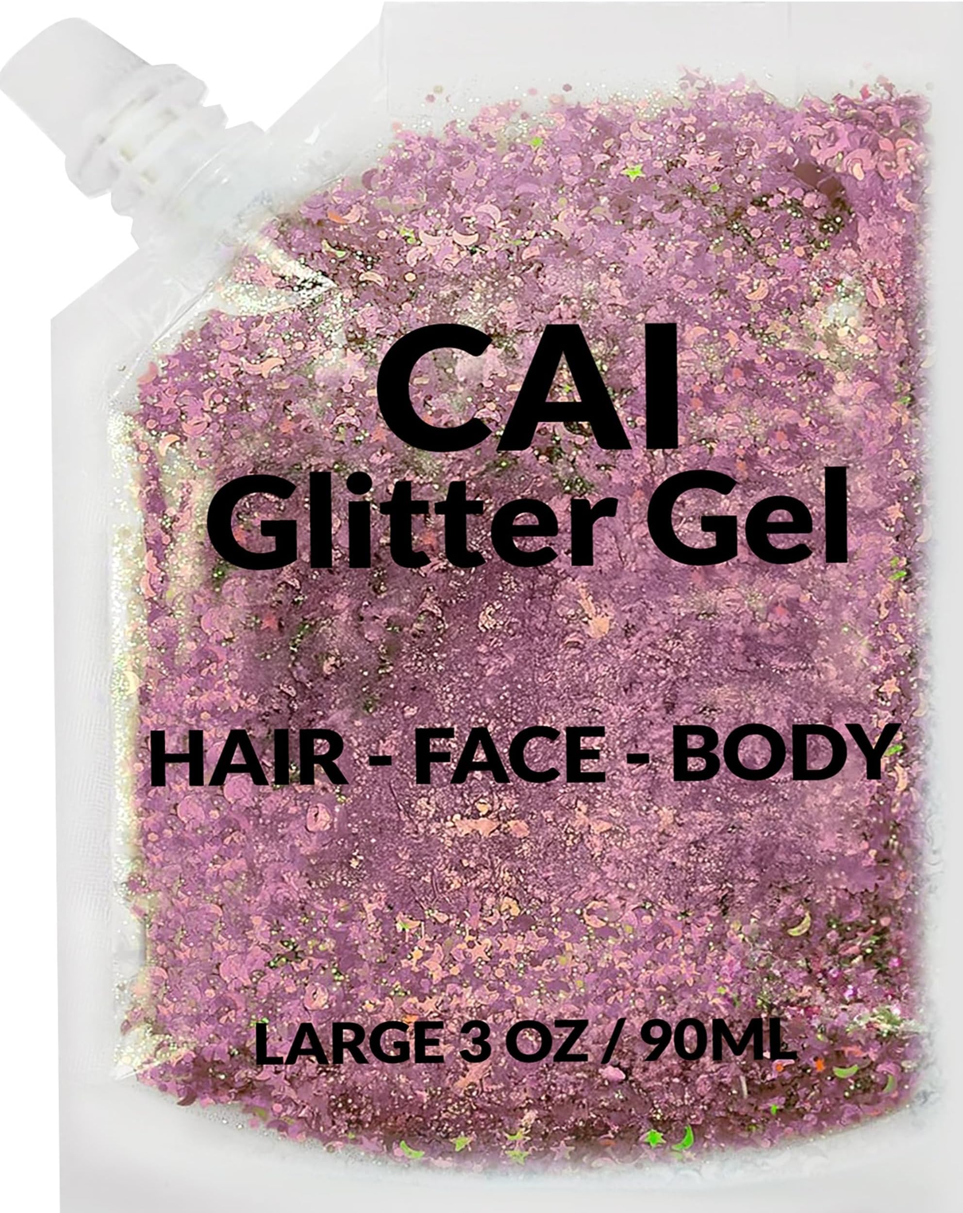 CAI Beauty Holographic Rose Gold Glitter Gel Vegan Cruelty Free Face Body & Hair Glitter for Women Kids 3 Oz Cosmetic Grade Gel No Mess Non-Toxic Easy Apply & Wash Off Parties Concerts Holidays Fun