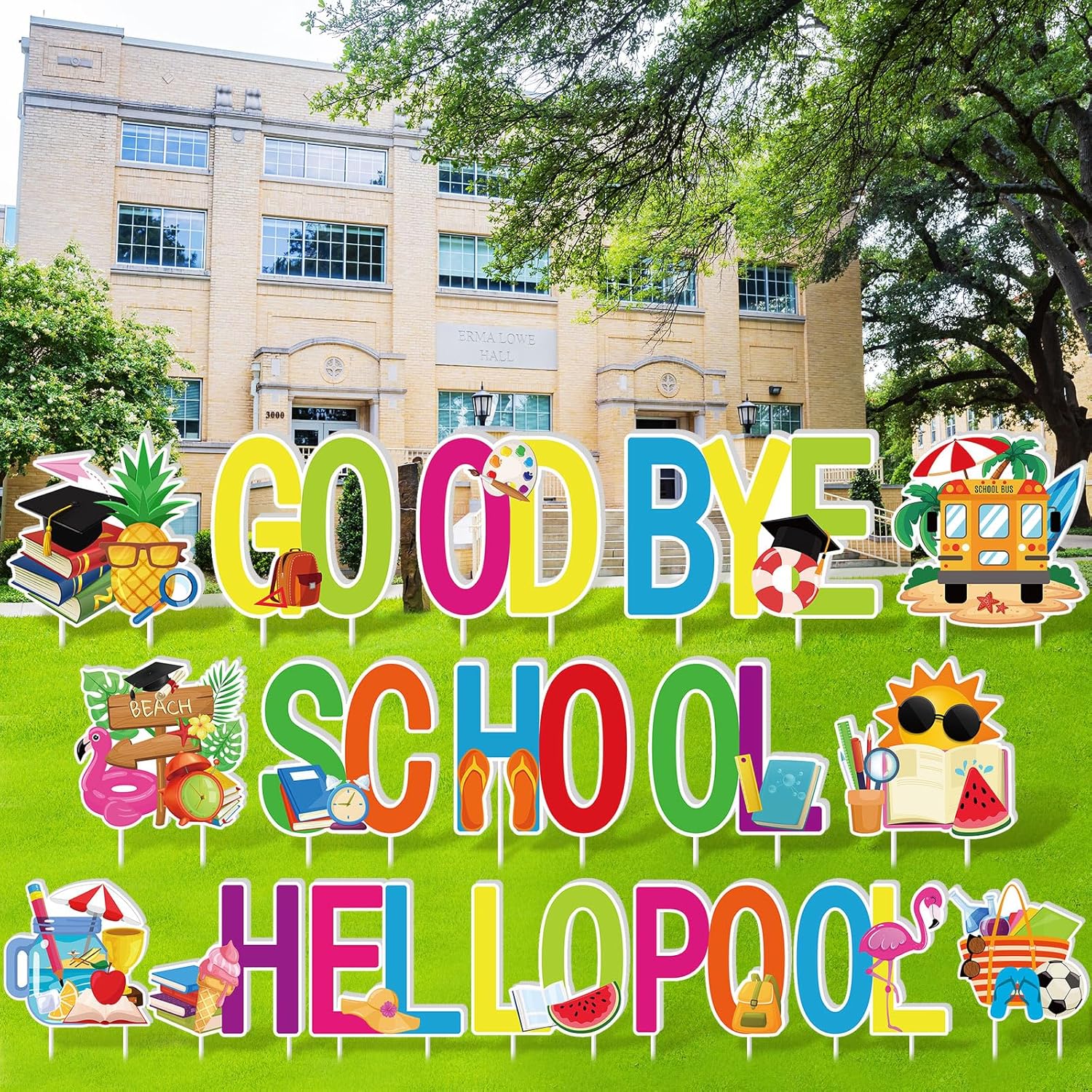 17 Pcs Graduation Yard Signs Waterproof First and Last Day of School Lawn Class of 2026 Yard Signs with Stakes Outdoor Decorations for Summer Garden Lawn Party Supplies