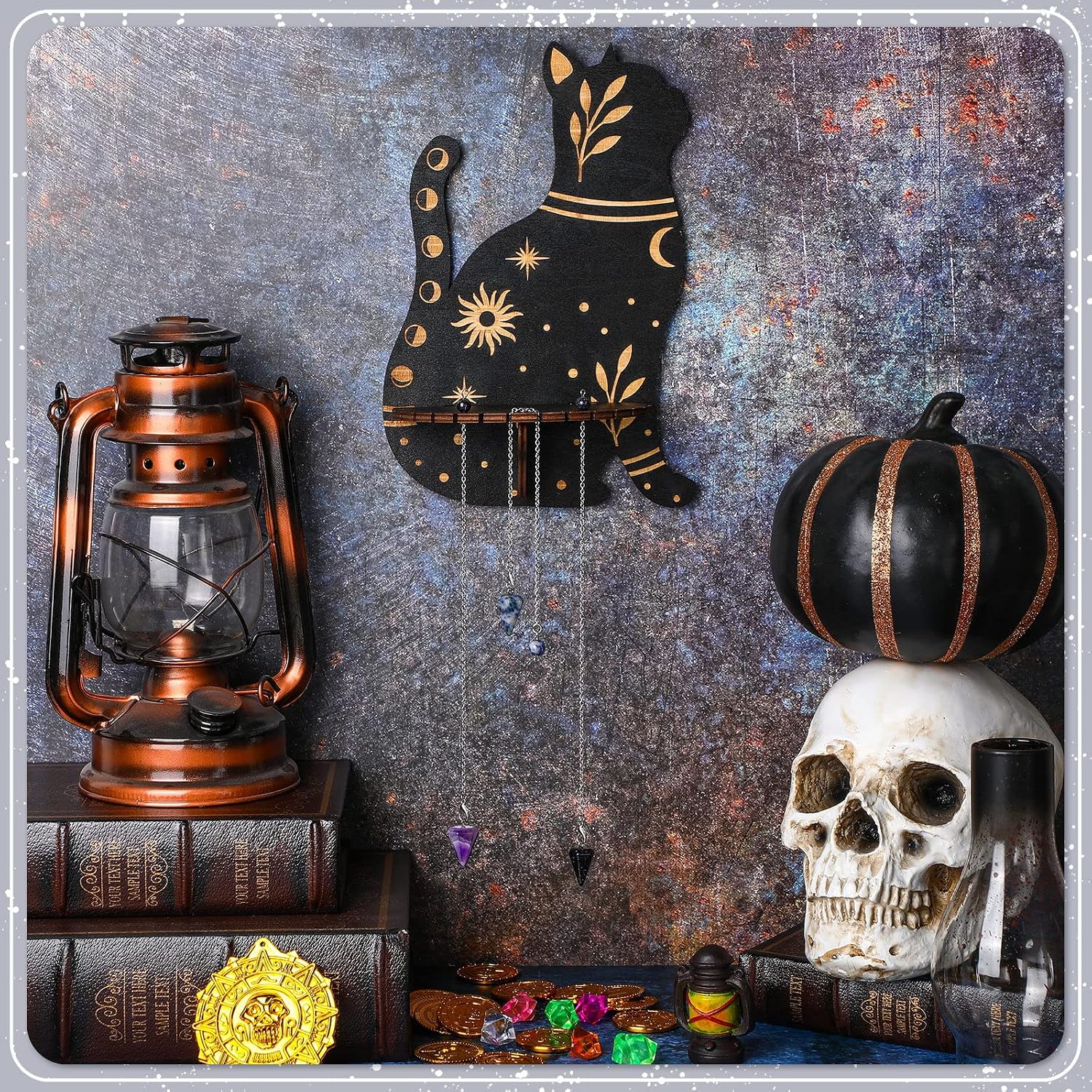 Qunclay 10 Inch Crystal Shelf Display for Wall with 3 Crystal Stones, Cat image 2