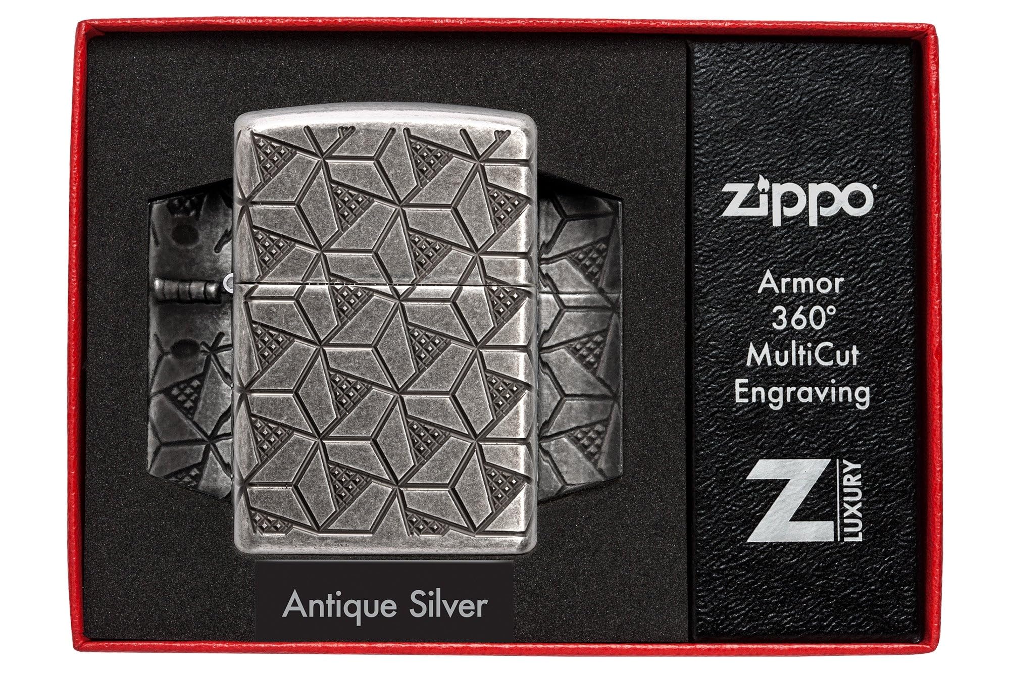 Zippo Armor Case Silver Plate Geometric Pattern Sturmfeuerzeug nachfüllbar windfest Geschenkbox Made in USA