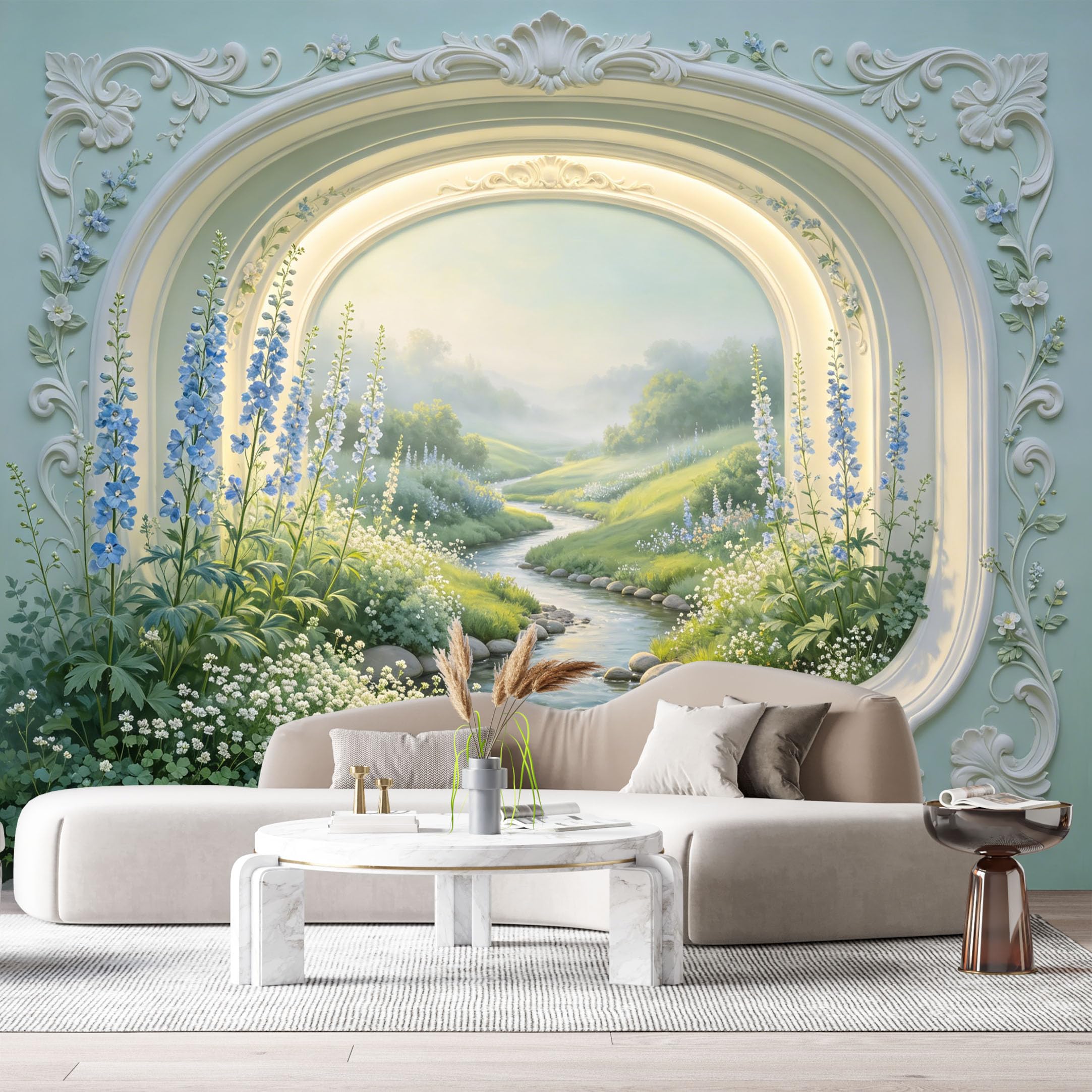 Custom Size Wall Murals Neoclassical Archway River Landscape 3D Trompe L'Oeil SelfAdhesiveWall Fabric Removable Wallpaper Wall Decor for Living Room Bedroom Bathroom