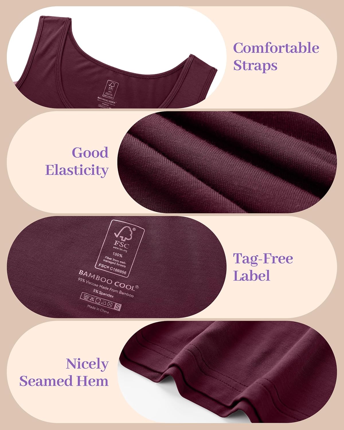 BAMBOO COOL Tank Nightgown for Women Sleeveless Sleepshirts with Wide Strap Chemise Night Dress - Image 3