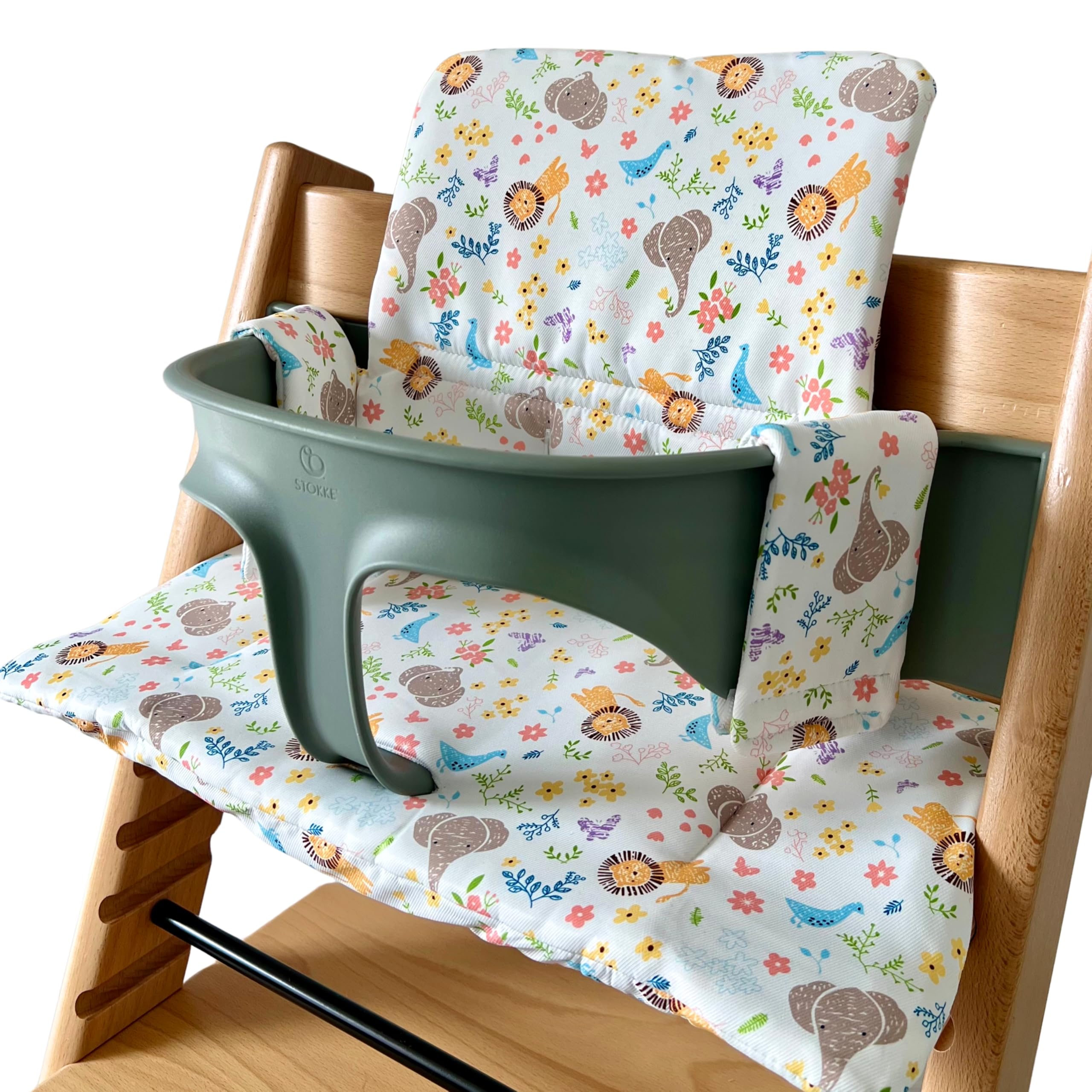 Children's High Chair Cushion Compatible with Stokke Tripp Trapp Padded Waterproof Washable Non-Slip Cover HANELLE (Animals)