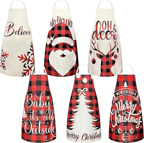 Miniatura 1 de Erweicet Delantales de Navidad para mujeres, 6 delantales de Navidad a cuadros, regalos de Navidad para mujeres y hombres, delantales de cocina de