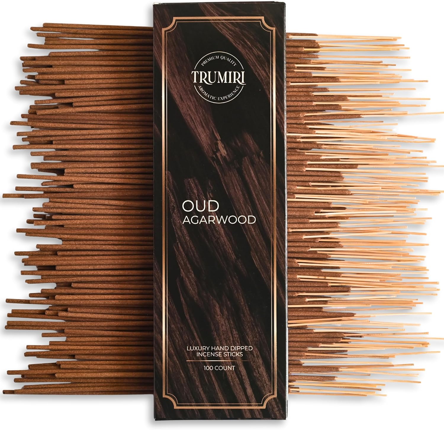 Oud Agarwood Incense Sticks - Pack of 100 Insence-Sticks - Inciensos Aromaticos Made with Natural Agarwood Essential Oil - Scented Inscents Non Toxic Agarbatti Insense