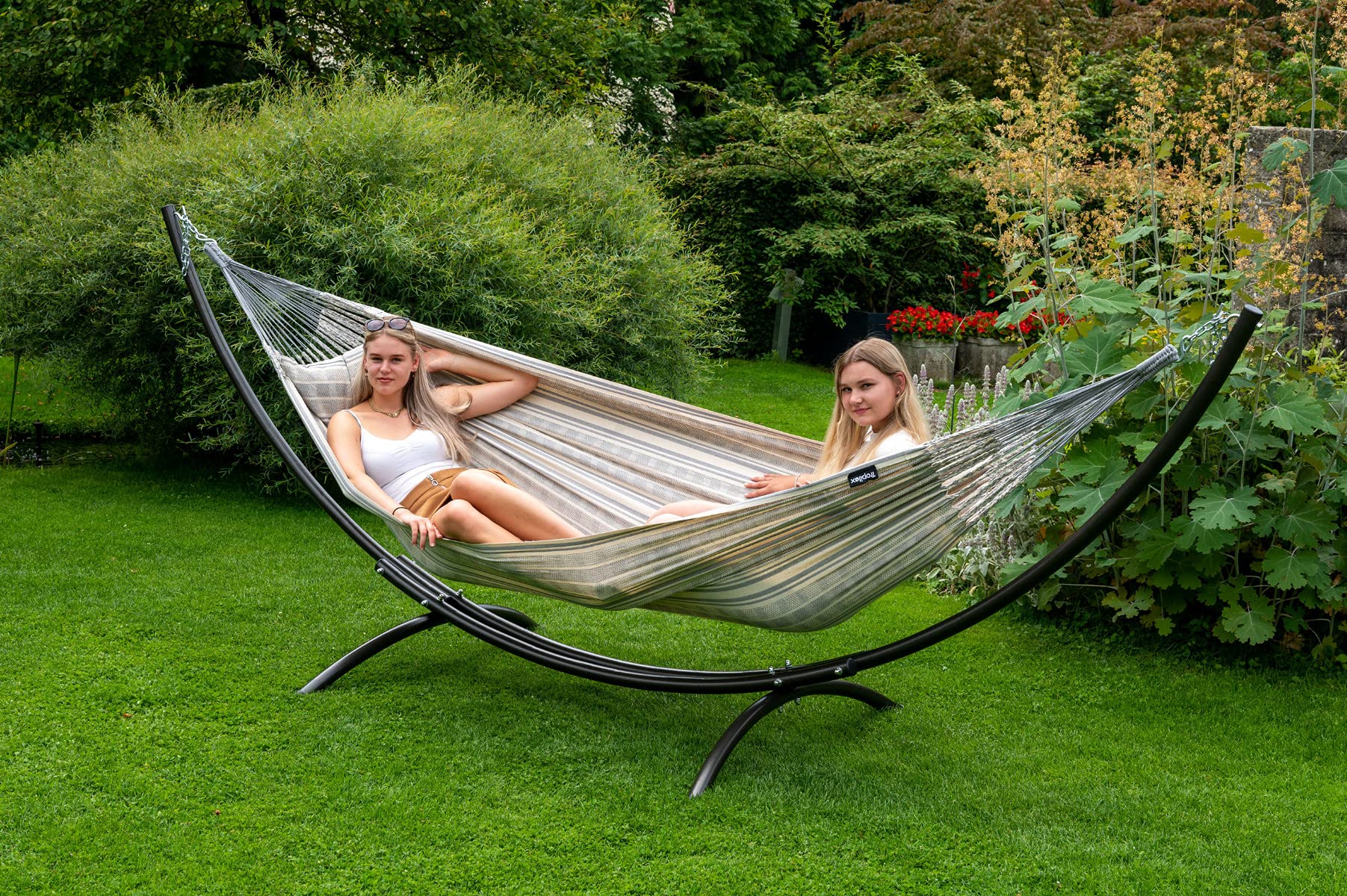 Tropilex Hamac de Jardin Camping pour 2 Personnes | Hamac Double avec Coussin | Capacité 180 kg Colombien | Fabriqué à la Main | Style Retro Comfort Gris 350 cm