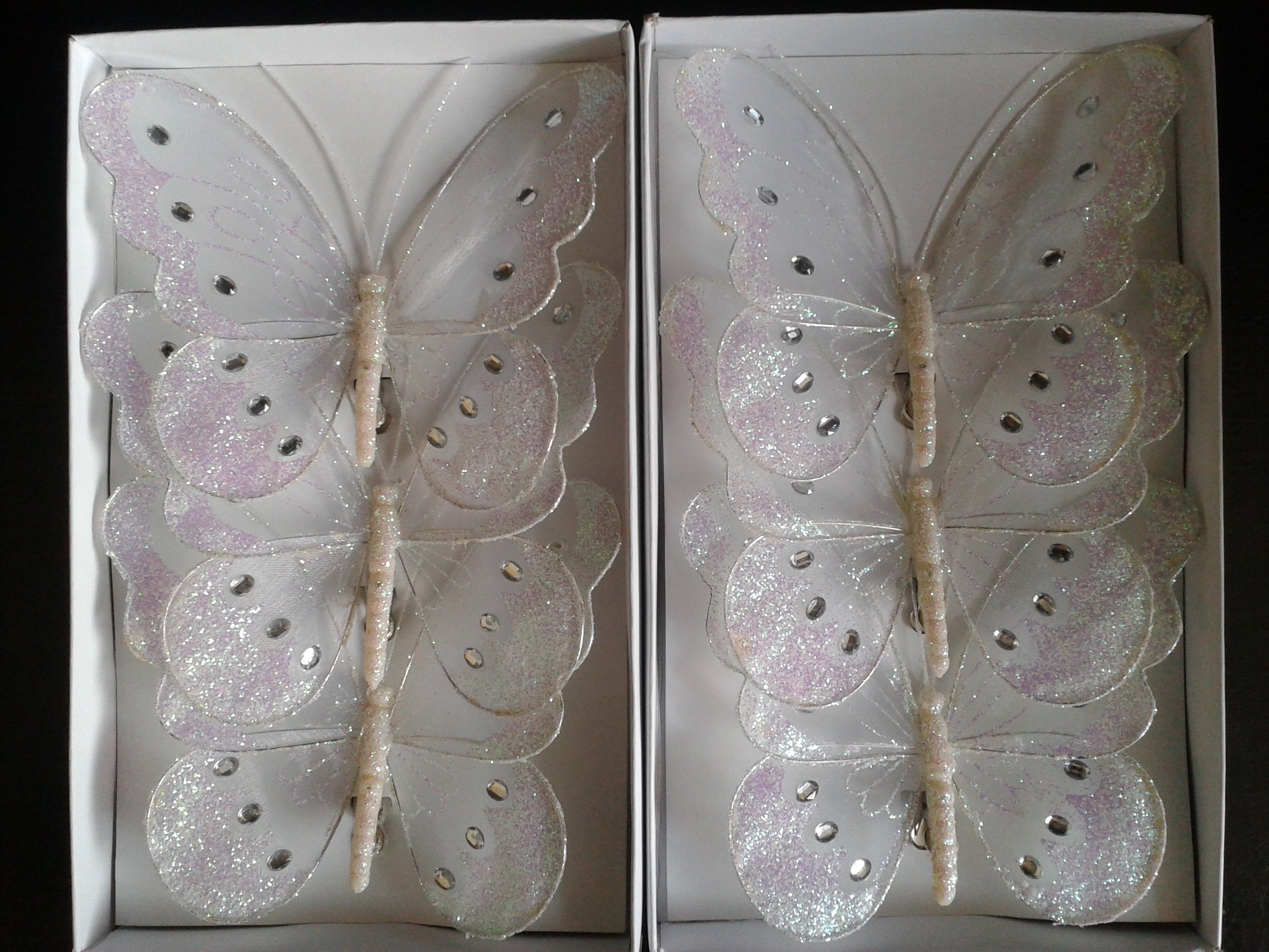Glitter Mesh Butterflies 18cm x6 (White)