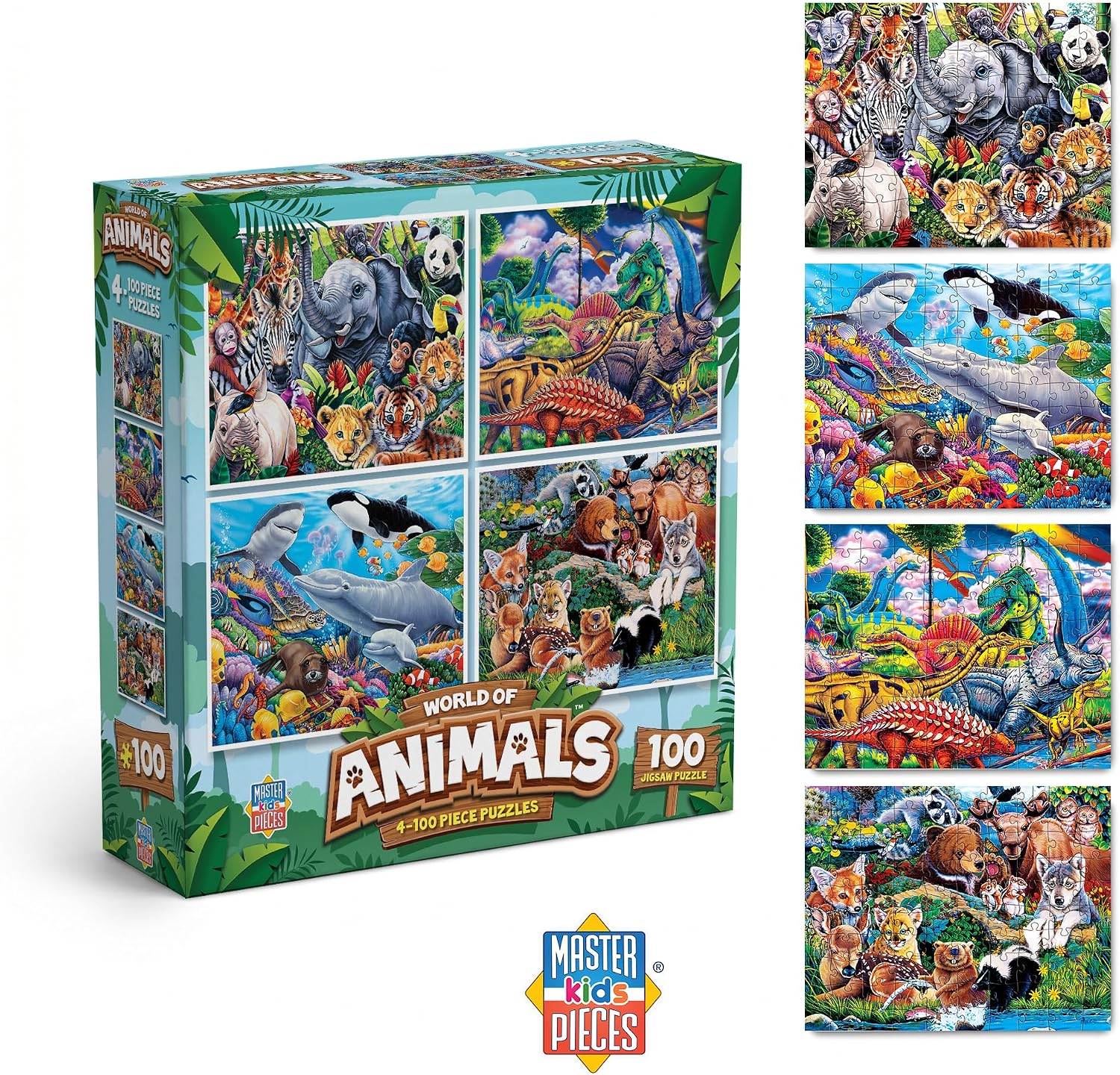 MasterPieces Jigsaw Puzzle Set for Kids, 4-Pack of 100 Piece Puzzles, Educational Animal Theme, Fun Game, Gift Idea, 8" x 10" image 2