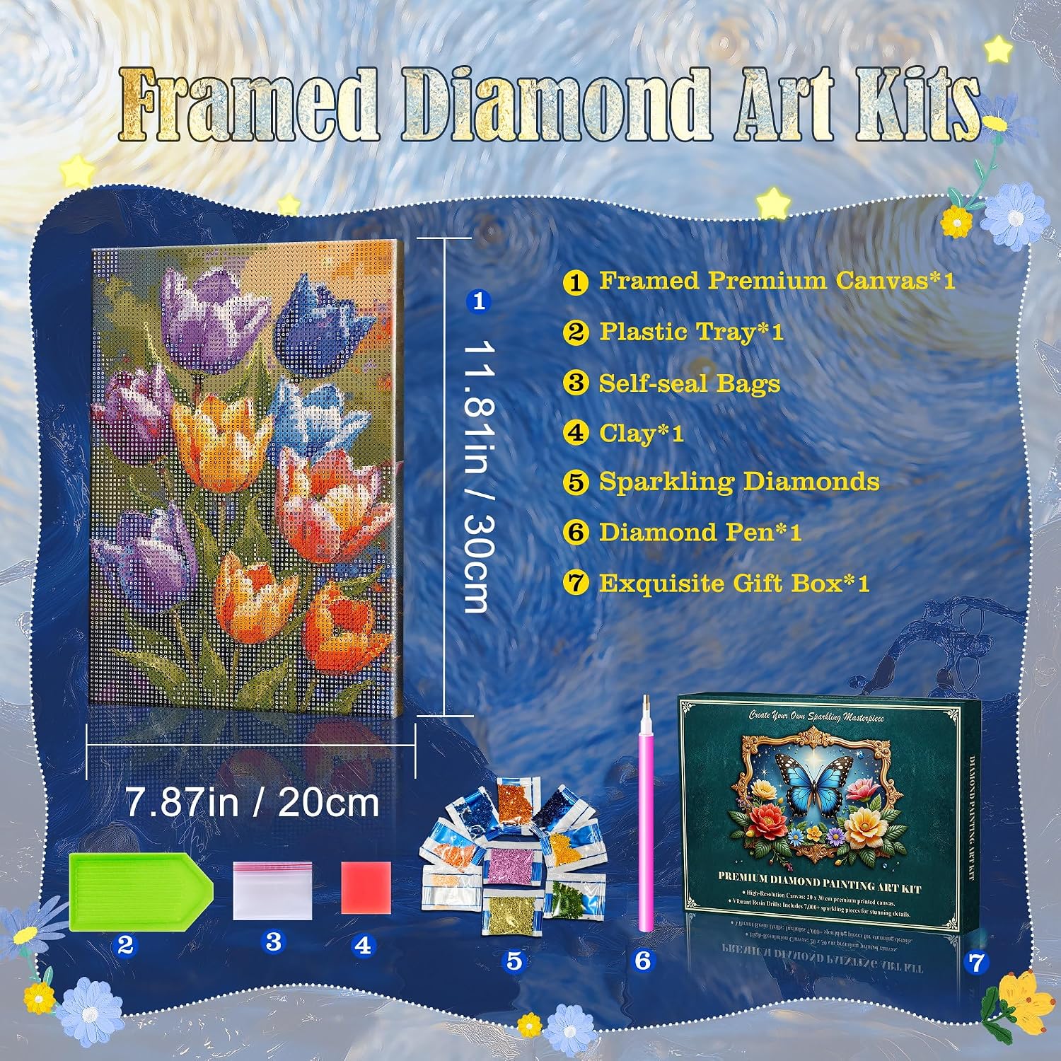 JOOZ 5D Flowers Diamond Painting Kits for Adults with Frame, 8x12 Inch image 3