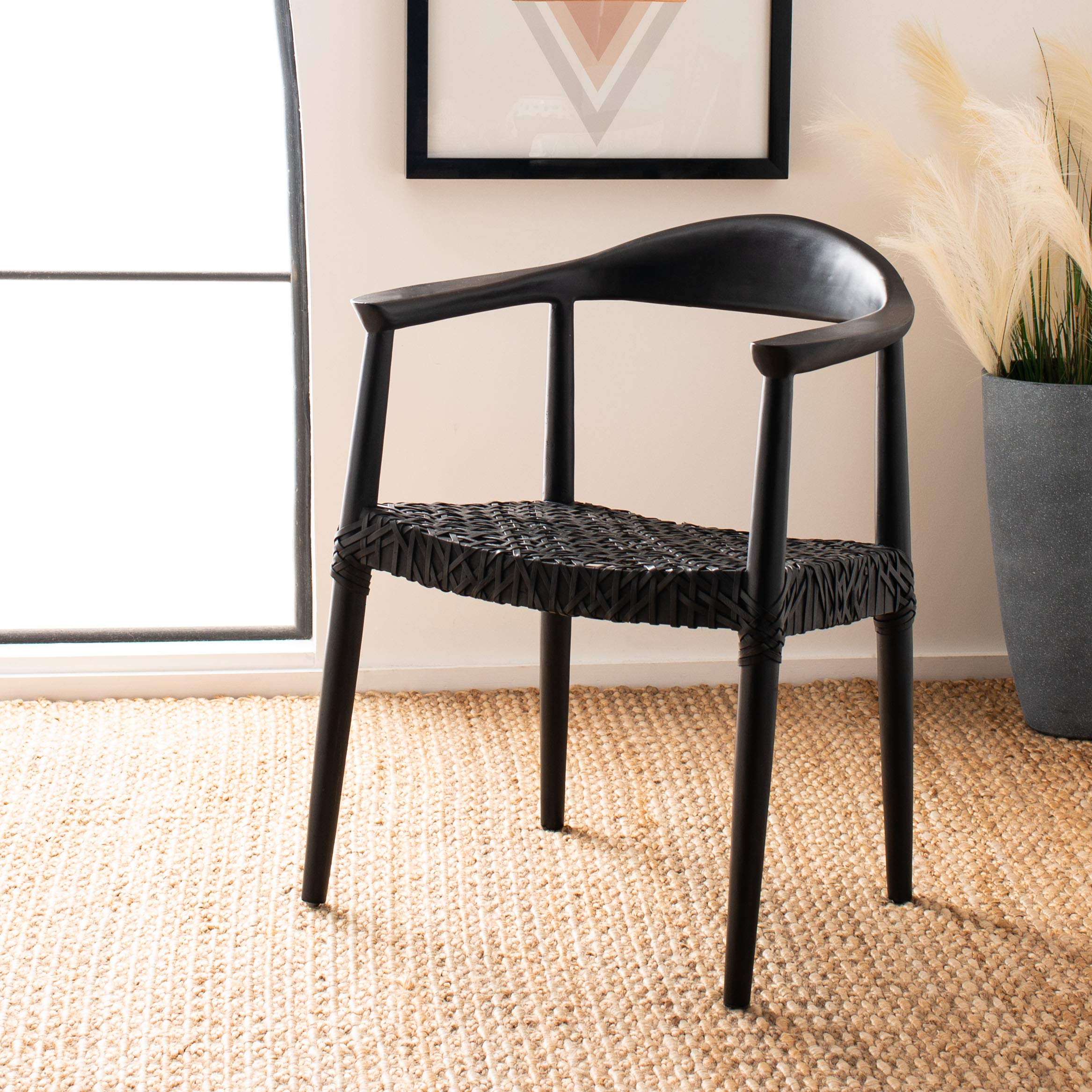 safavieh home collection juneau leather woven natural and off-white accent chair