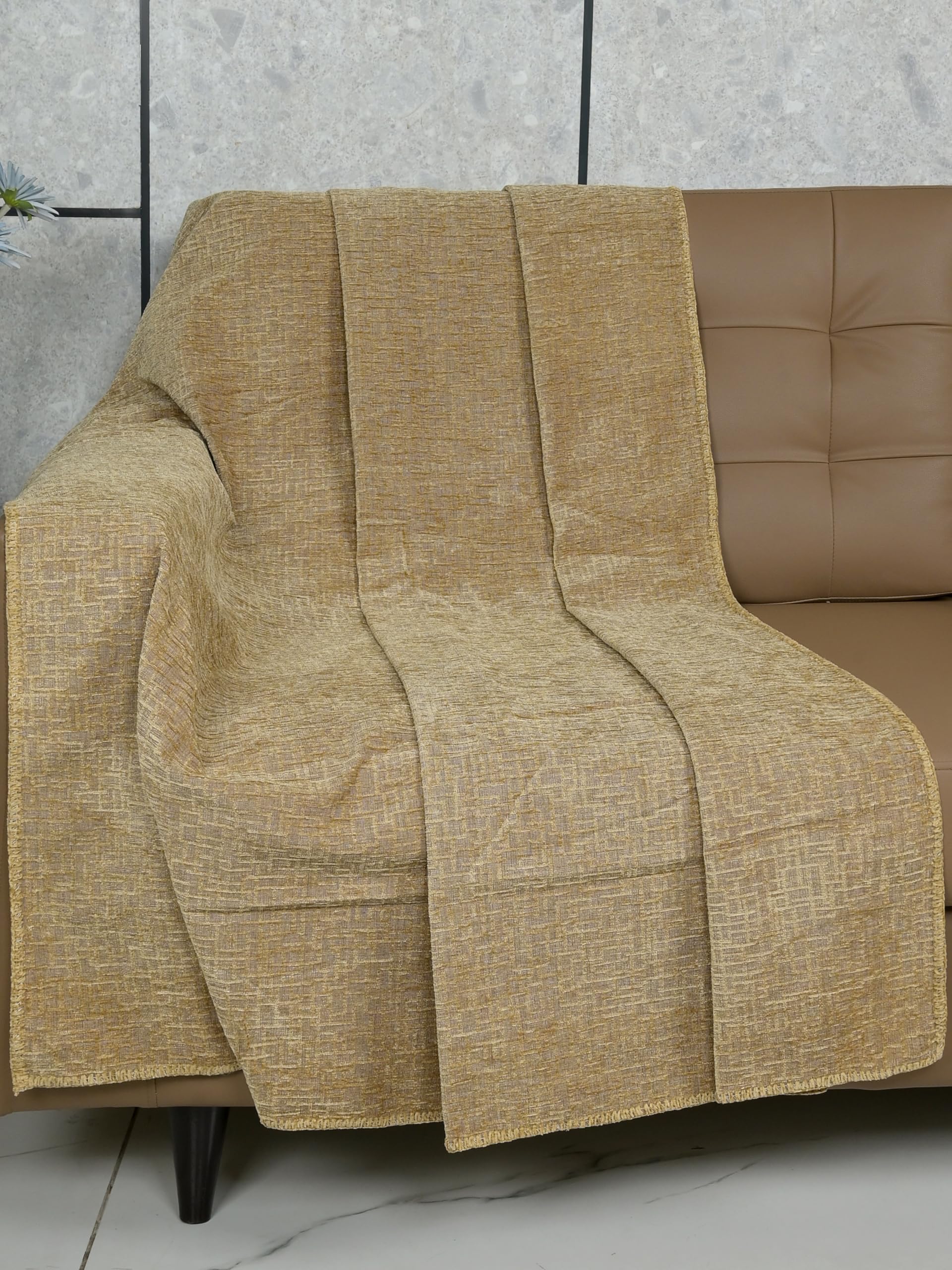 Saral Home Chenille 3 Seater Sofa Cover Throw (Gold, 140x210 cm)-image-49