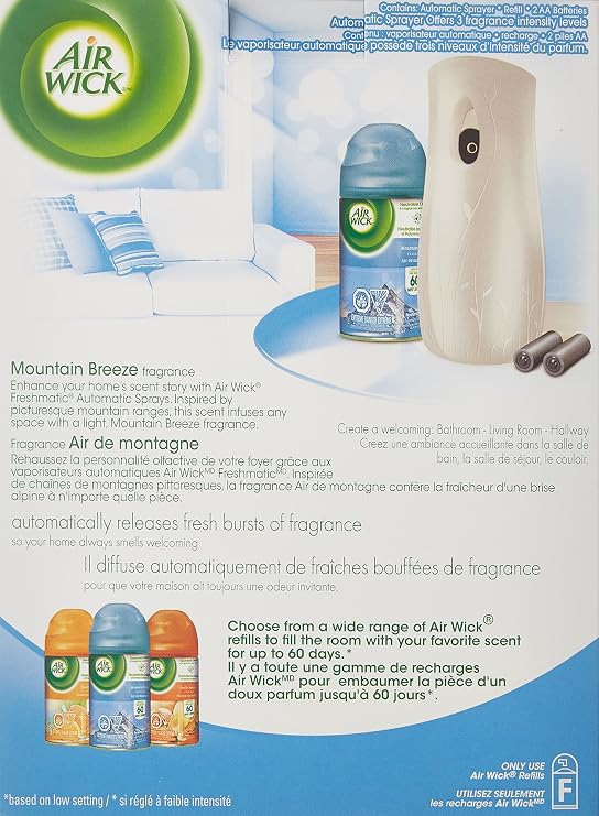 Air Wick Freshmatic Automatic Air Freshener Spray, Mountain Breeze, 1 Diffuser + 1 Refill (180 g), 2 Piece Set