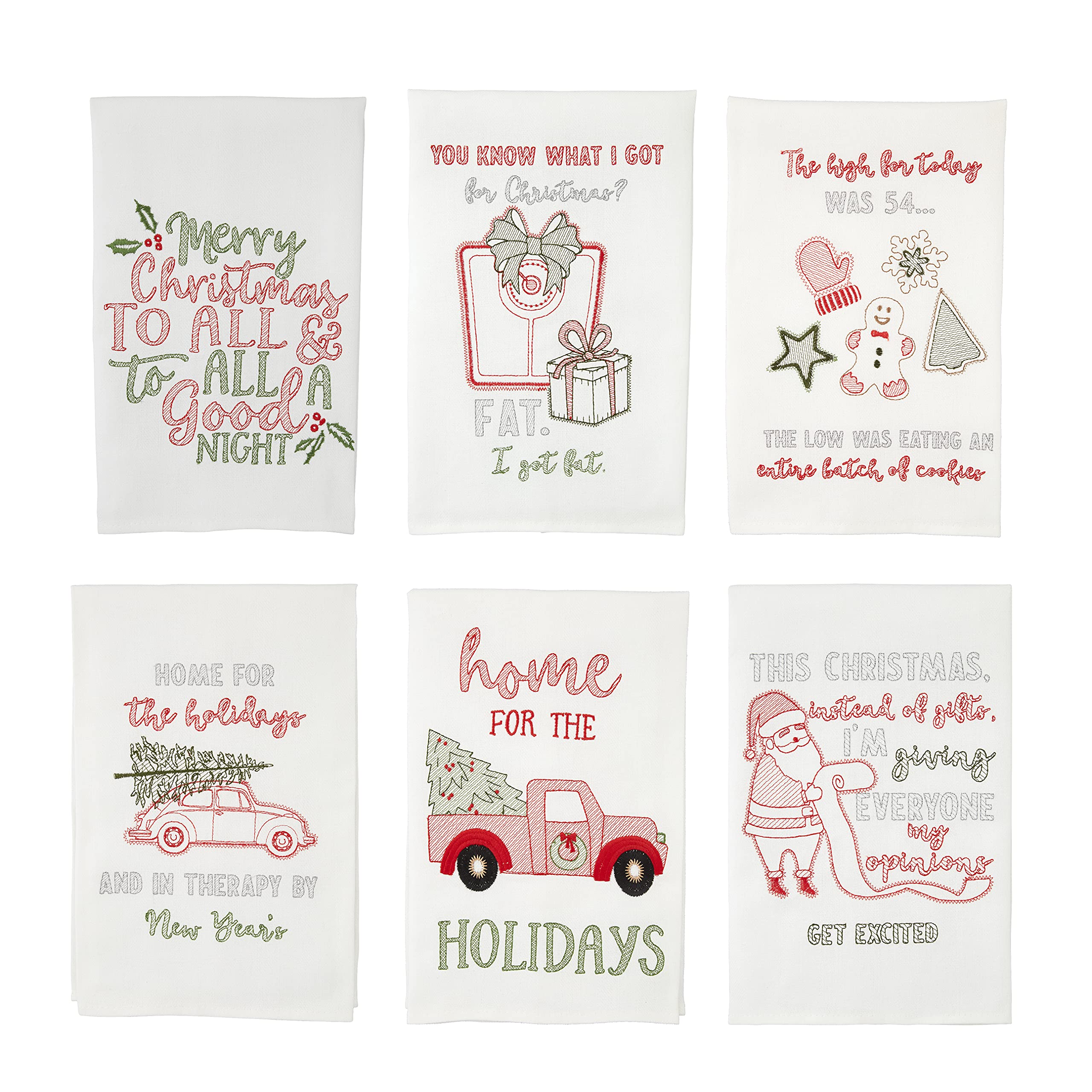 Mud Pie Embroidered Christmas Tea Towel, Ho Ho Ho, 26" x 18