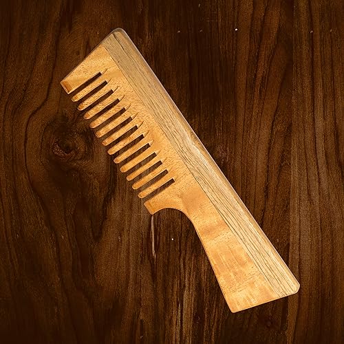 Miniatura 1 de SN Creation - Peine de madera de neem orgánico puro, peine para peinar el cabello con dientes anchos, peine hecho a mano para el cuidado del